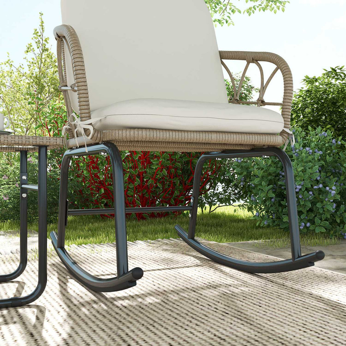 Set de chaises à bascule de jardin avec coussins – 3 pièces