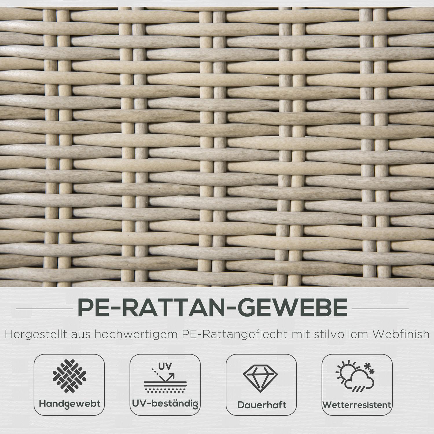 Trädgårdsloungeset i polyrattan för 4 med kuddar, Khaki Beige