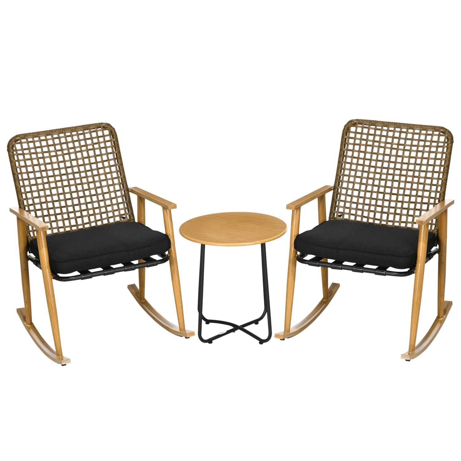 Trädgårdsmöbelset, 2 gungstolar & bord, polyrattan