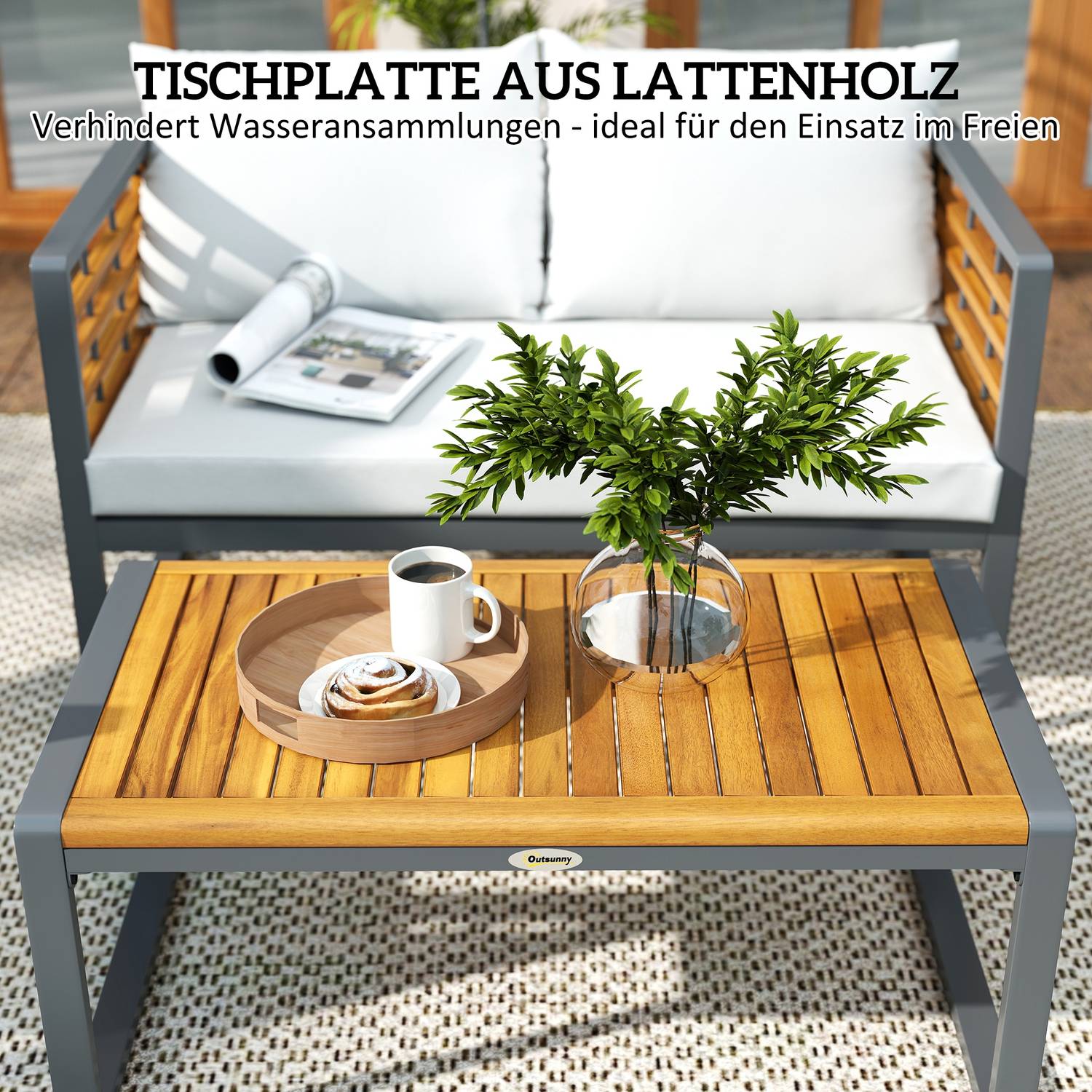 Trädgårdsmöbler i akaciaträ, 4-personers sittplatser, beige