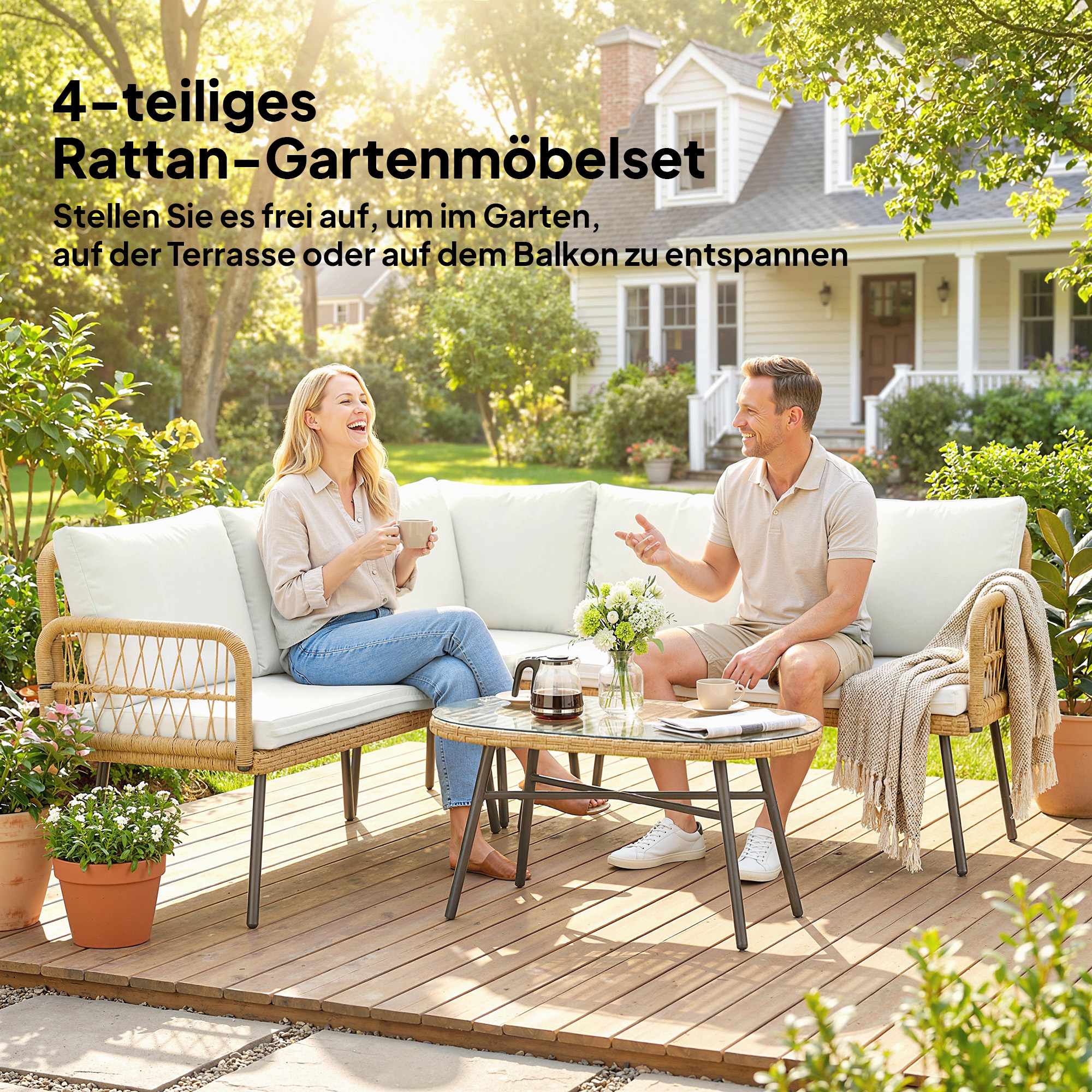 Trädgårdsmöbler i rotting med soffa och bord