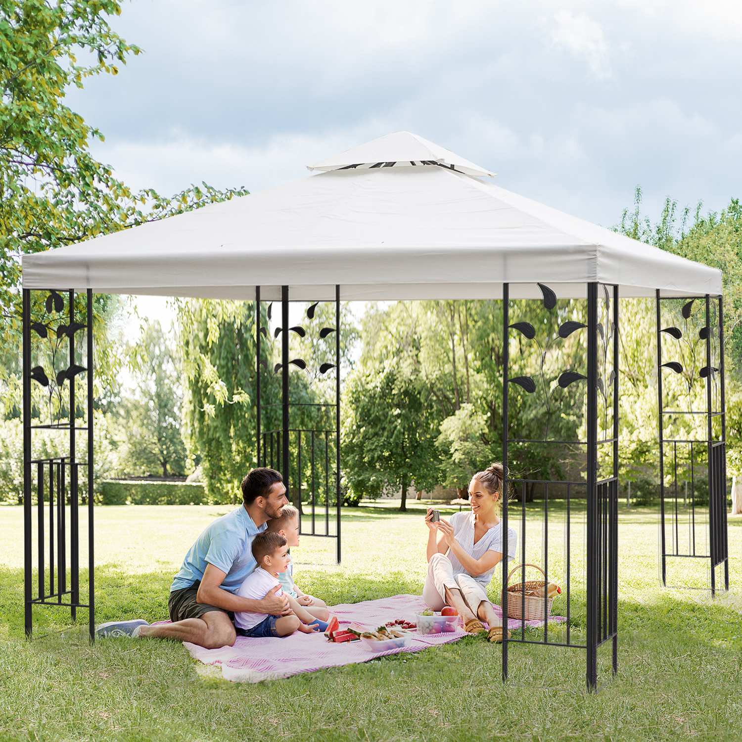Trädgårdspaviljongtält, bladdesign, stålstomme, 2,95x2,95M