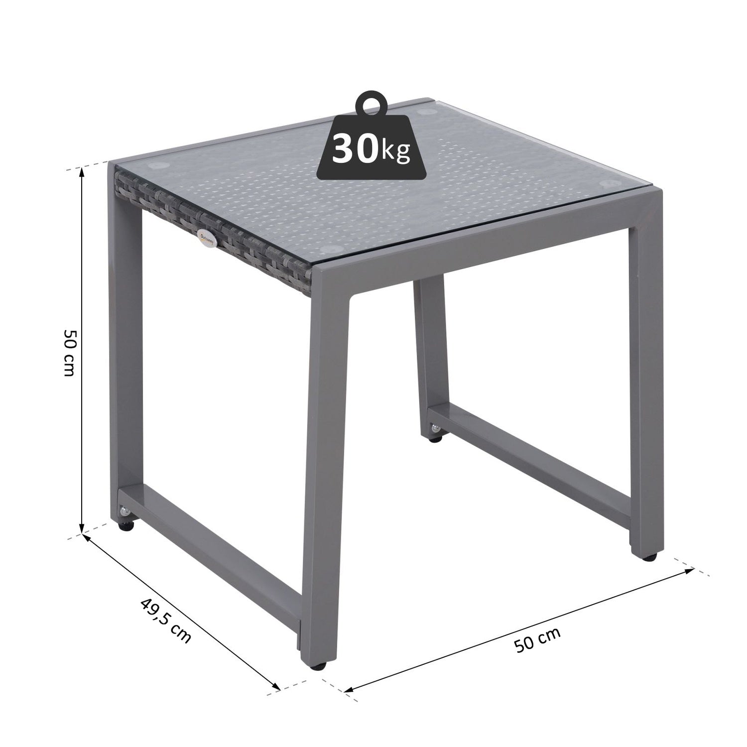 Trädgårdssidobord, härdat glas, polyrotting & aluminium