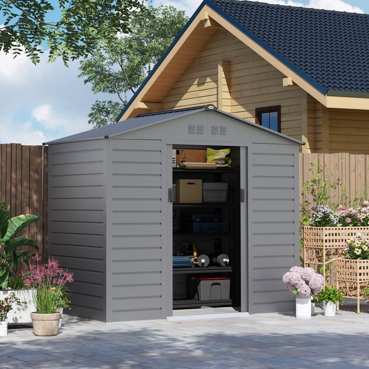 Abri de jardin en acier galvanisé, verrouillable et résistant aux intempéries