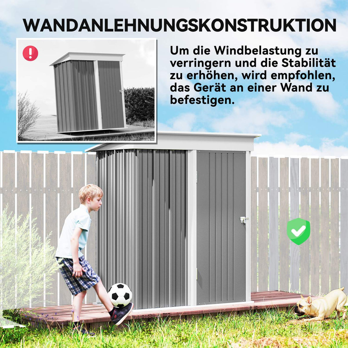 Trädgårdsskjul i metall, justerbara hyllor, låsbar dörr