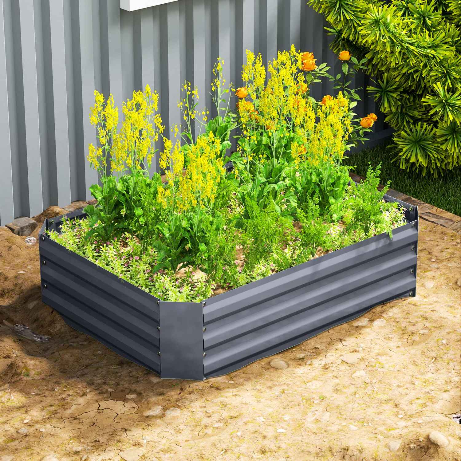 Trädgårdssäng i stål 120x90x30 cm – Stapelbar & hållbar