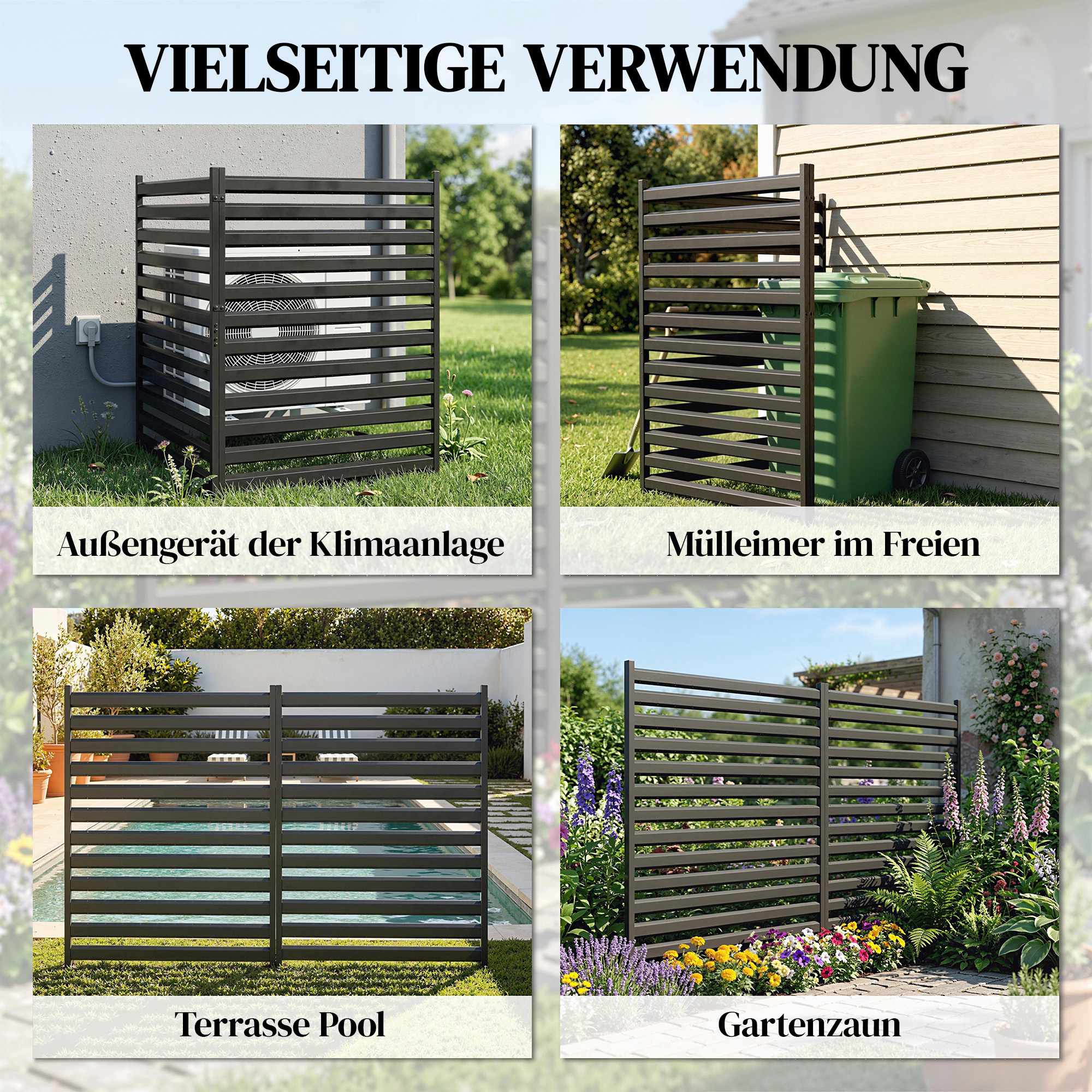 Trädgårdsstaketpaneler i metall, 91 x 152 cm, svart, 2-pack
