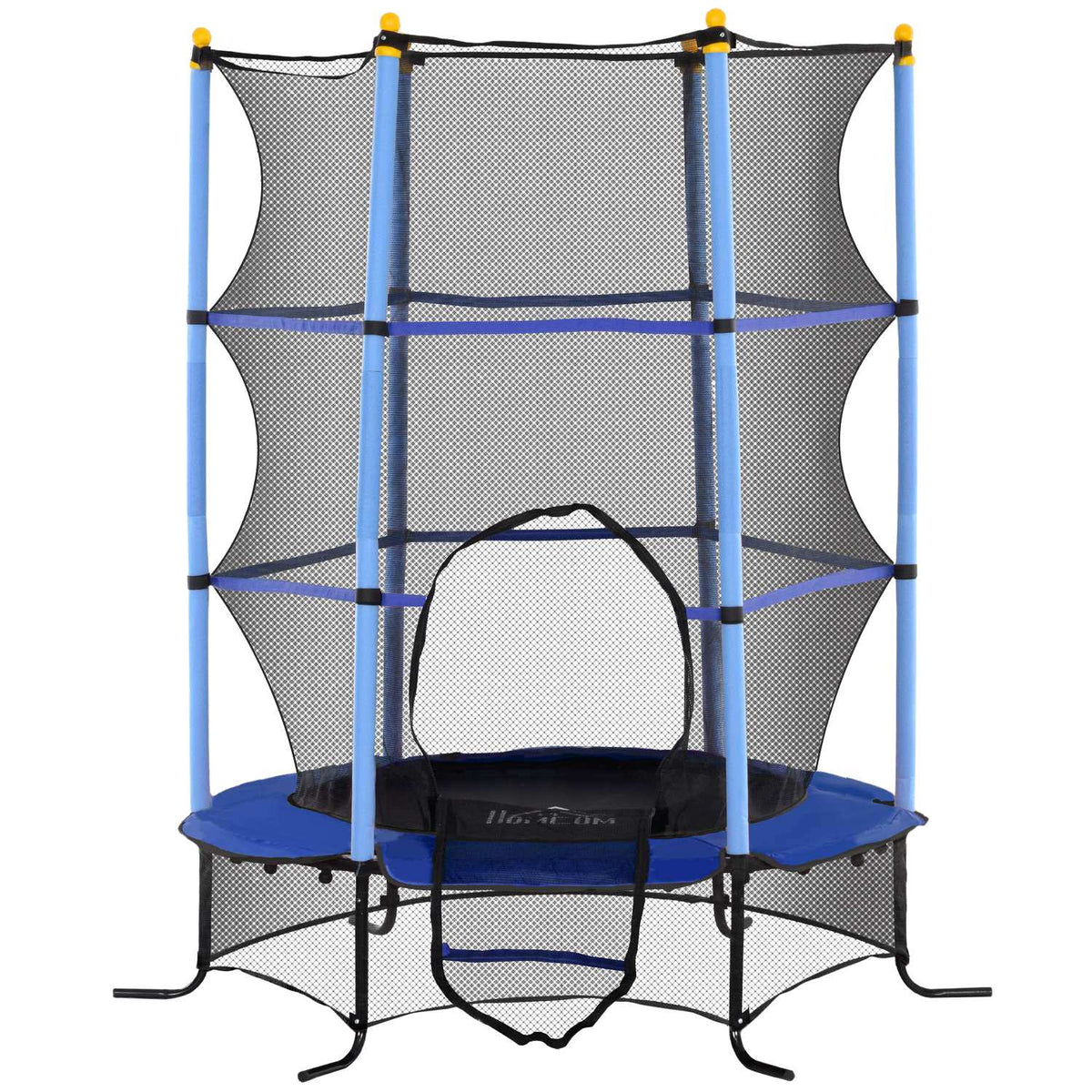 Trampoline de jardin pour enfant, Ø163 cm, filet de sécurité, bleu