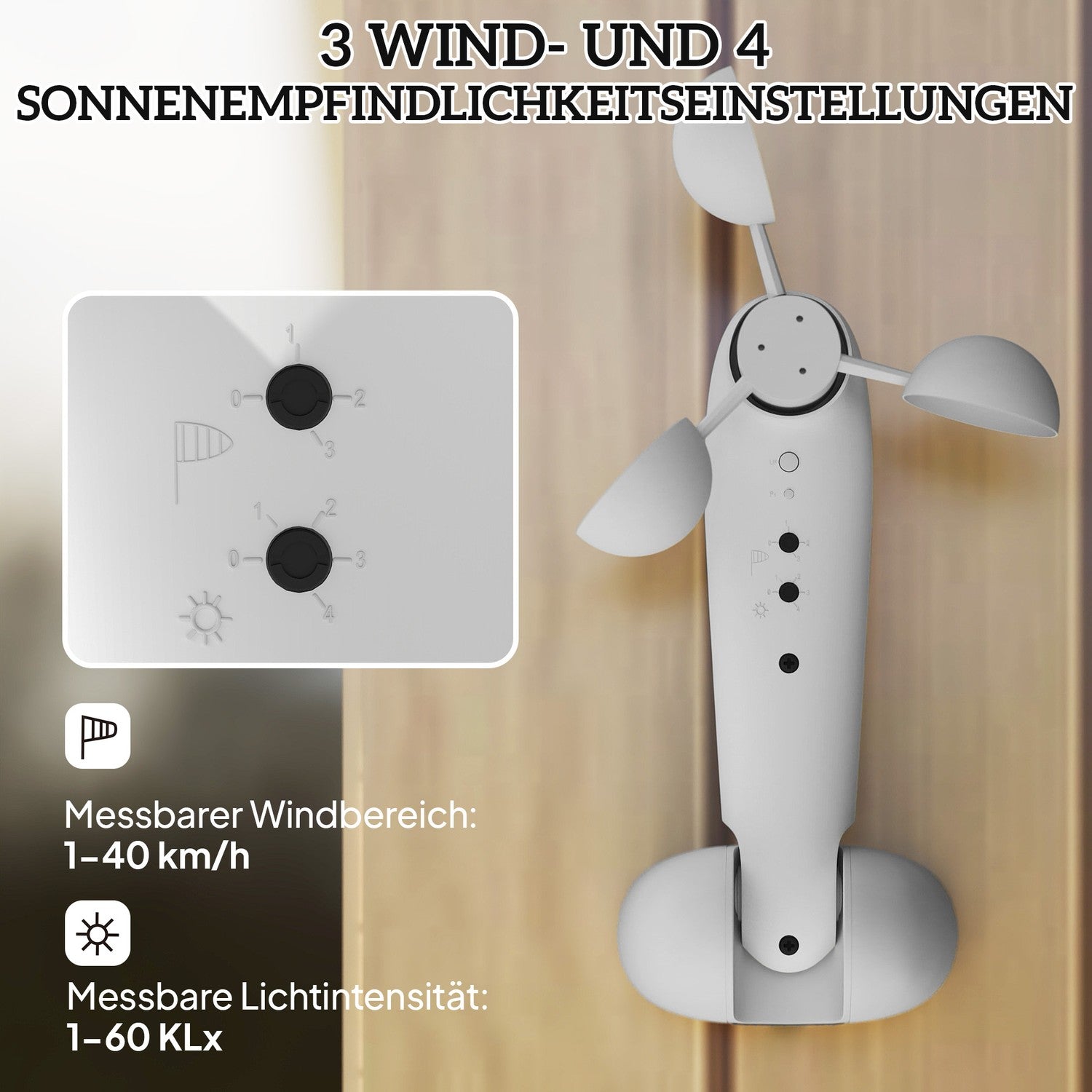 Trådlös sol- och vindsensor för utomhusmarkiser
