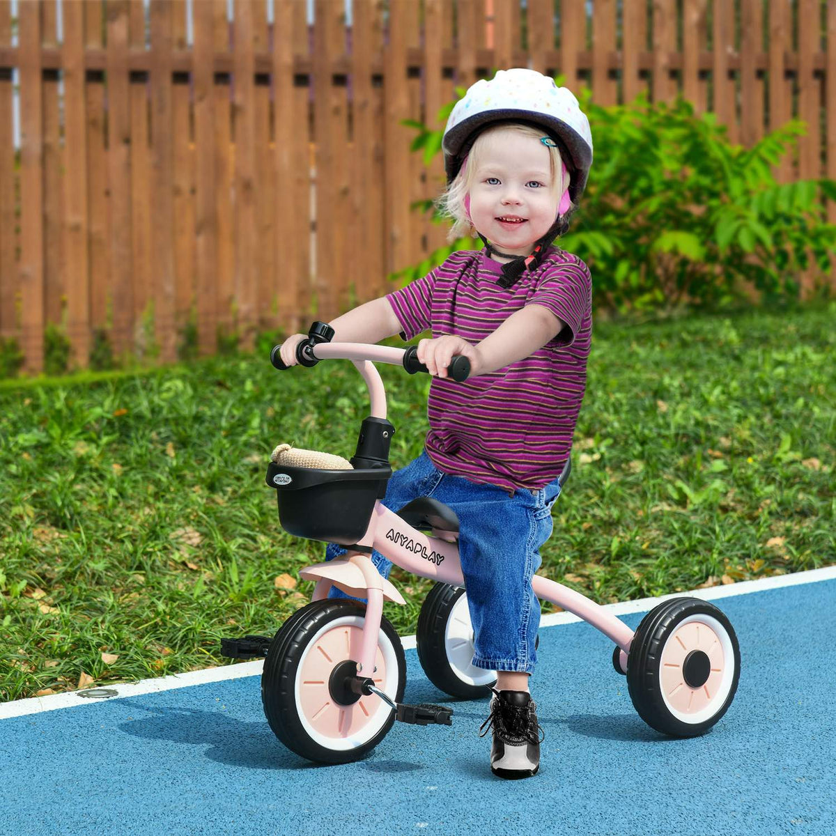 Trehjuling barncykel, justerbar sits, rosa metall 2-5Y