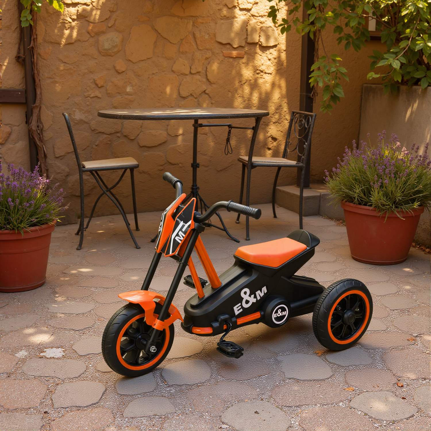 Trehjuling för småbarn med pedaler, stålram, orange, 18-36 månader