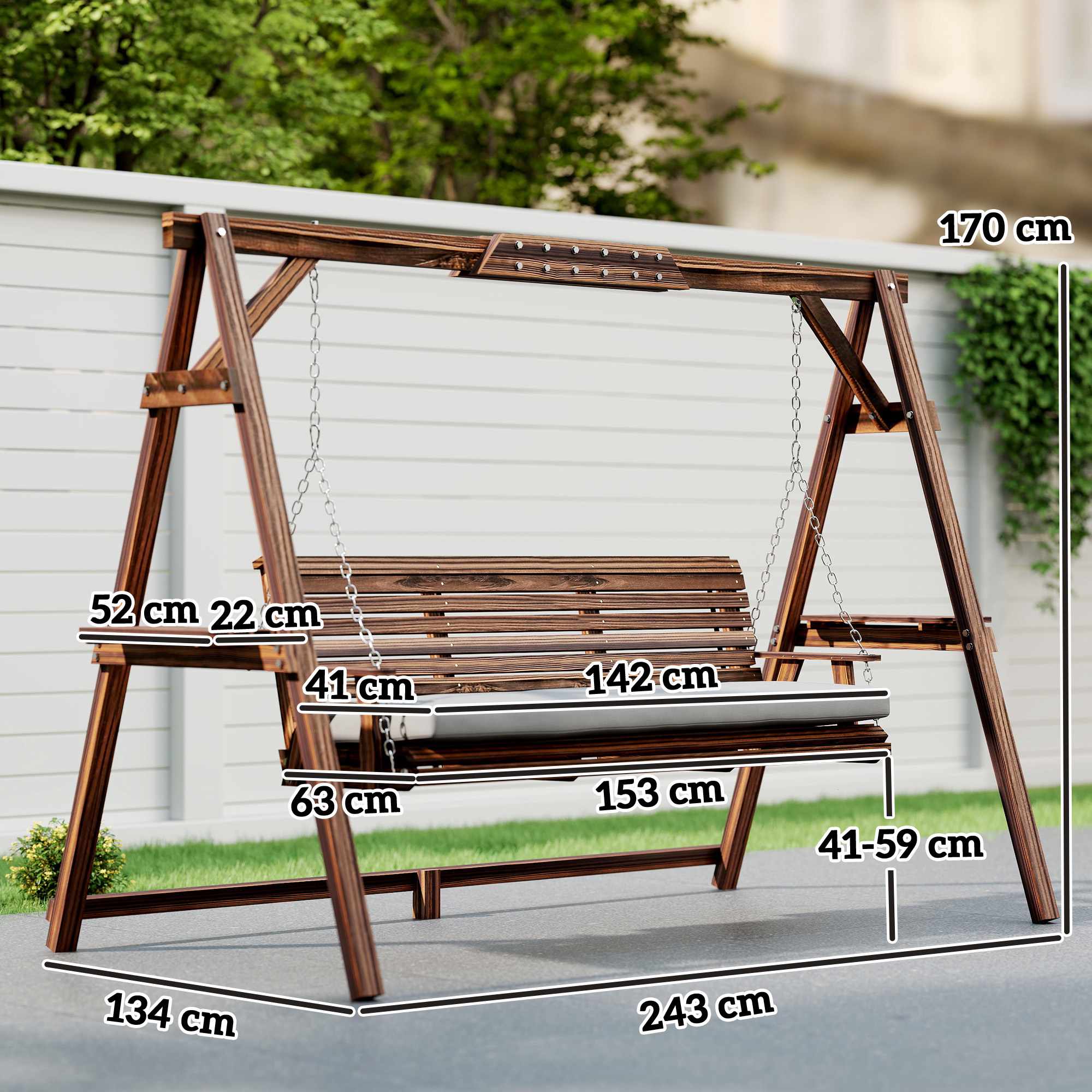 Trägungstol för utomhusbruk med dyna, 3-sits