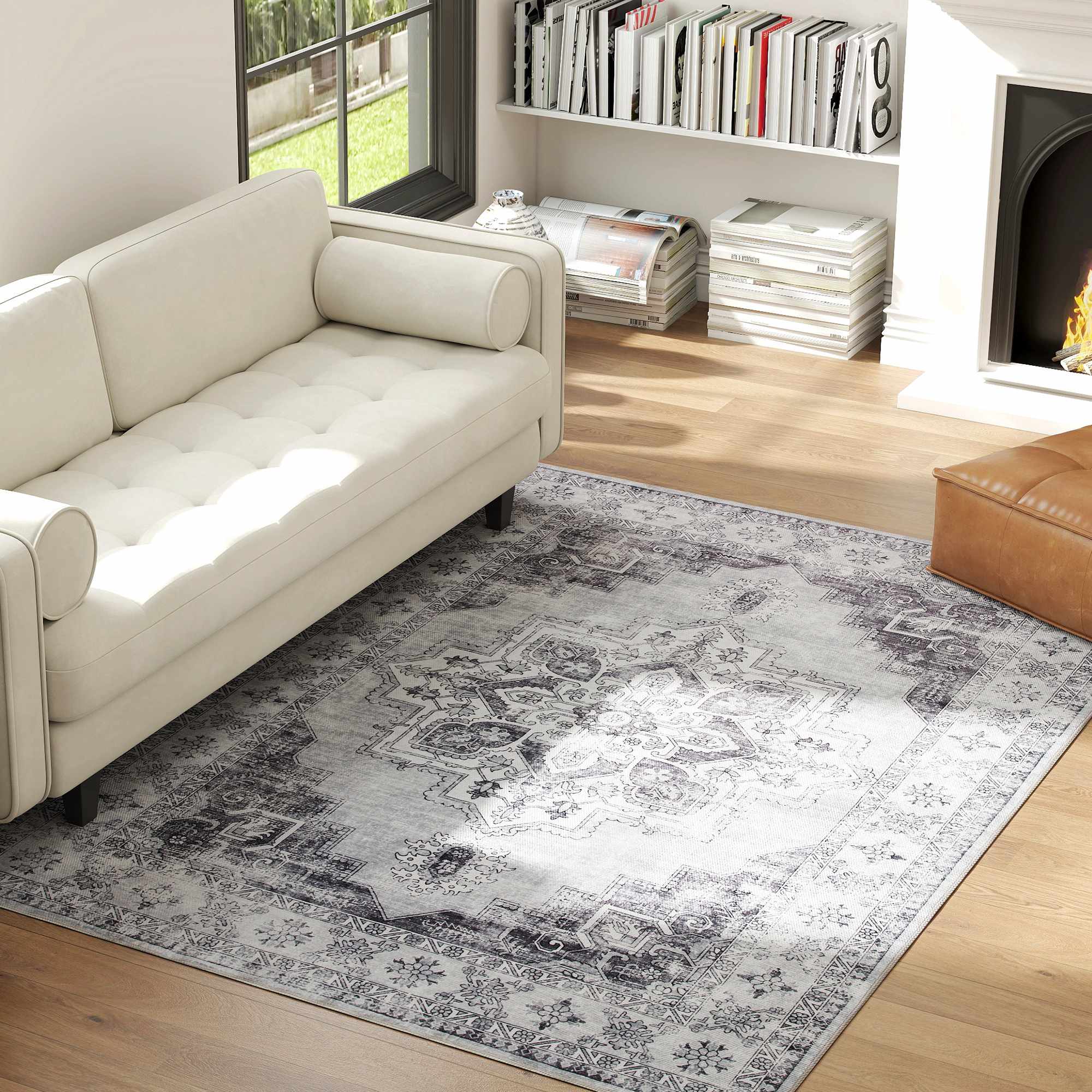 Tvättbar halkfri flanellmatta, 230x160cm, grå