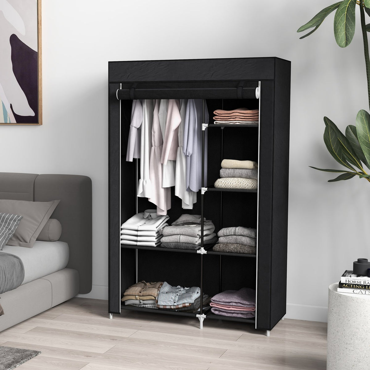 Armoire en tissu pliable, 6 compartiments, noir, 103x43x162,5 cm