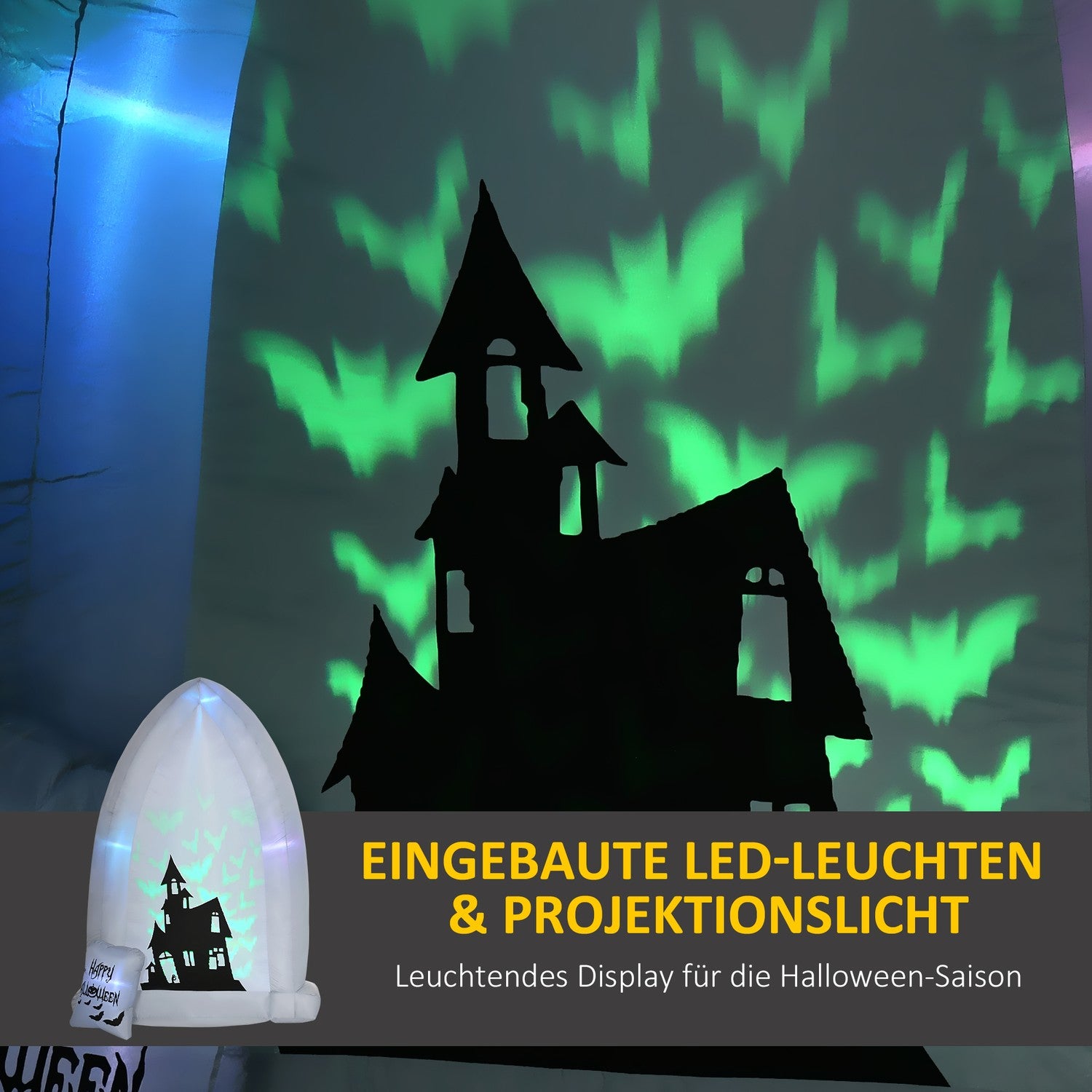 Uppblåsbar 210 cm Halloween gravsten med LED-ljus