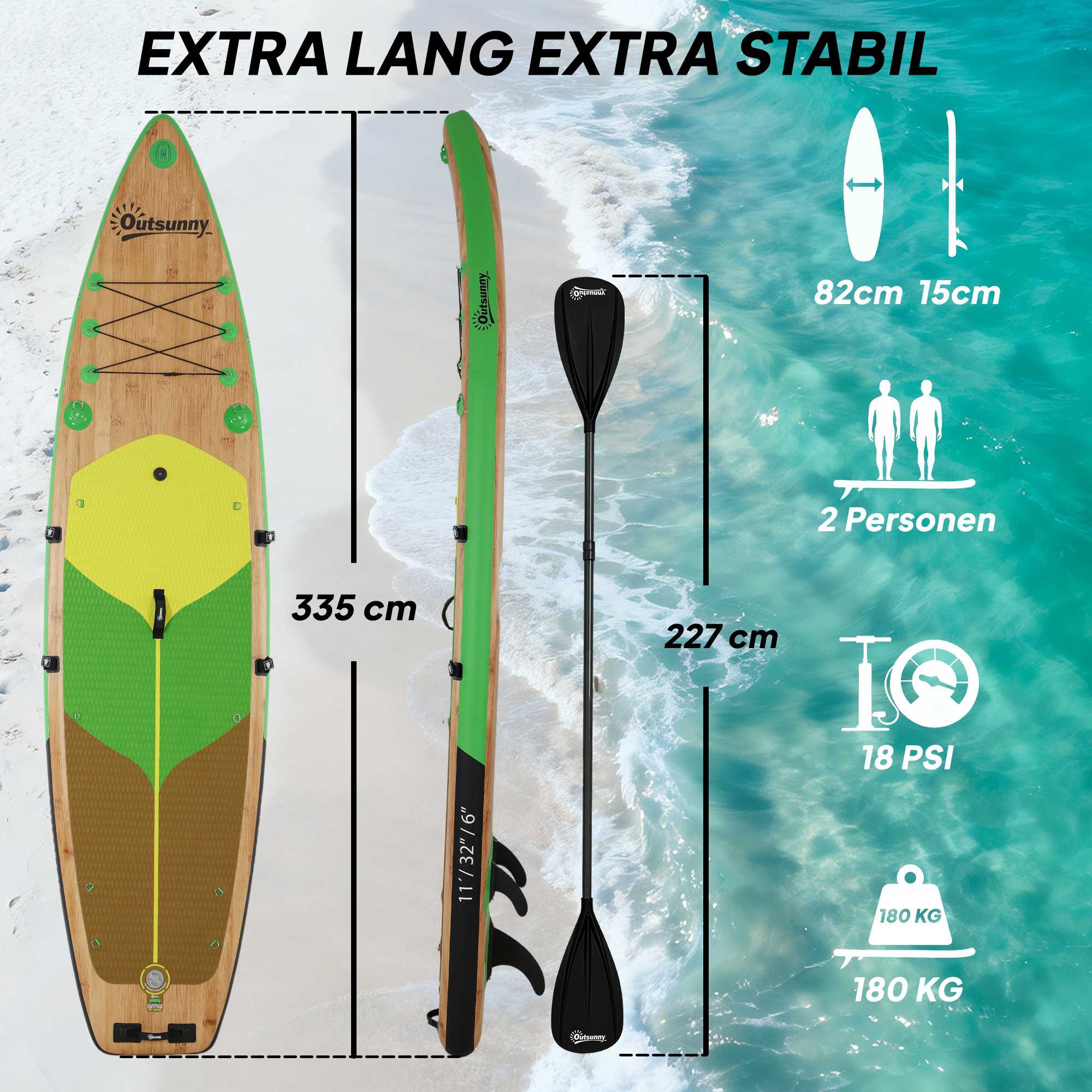 Uppblåsbar SUP-bräda 335x82 cm med sits och tillbehör