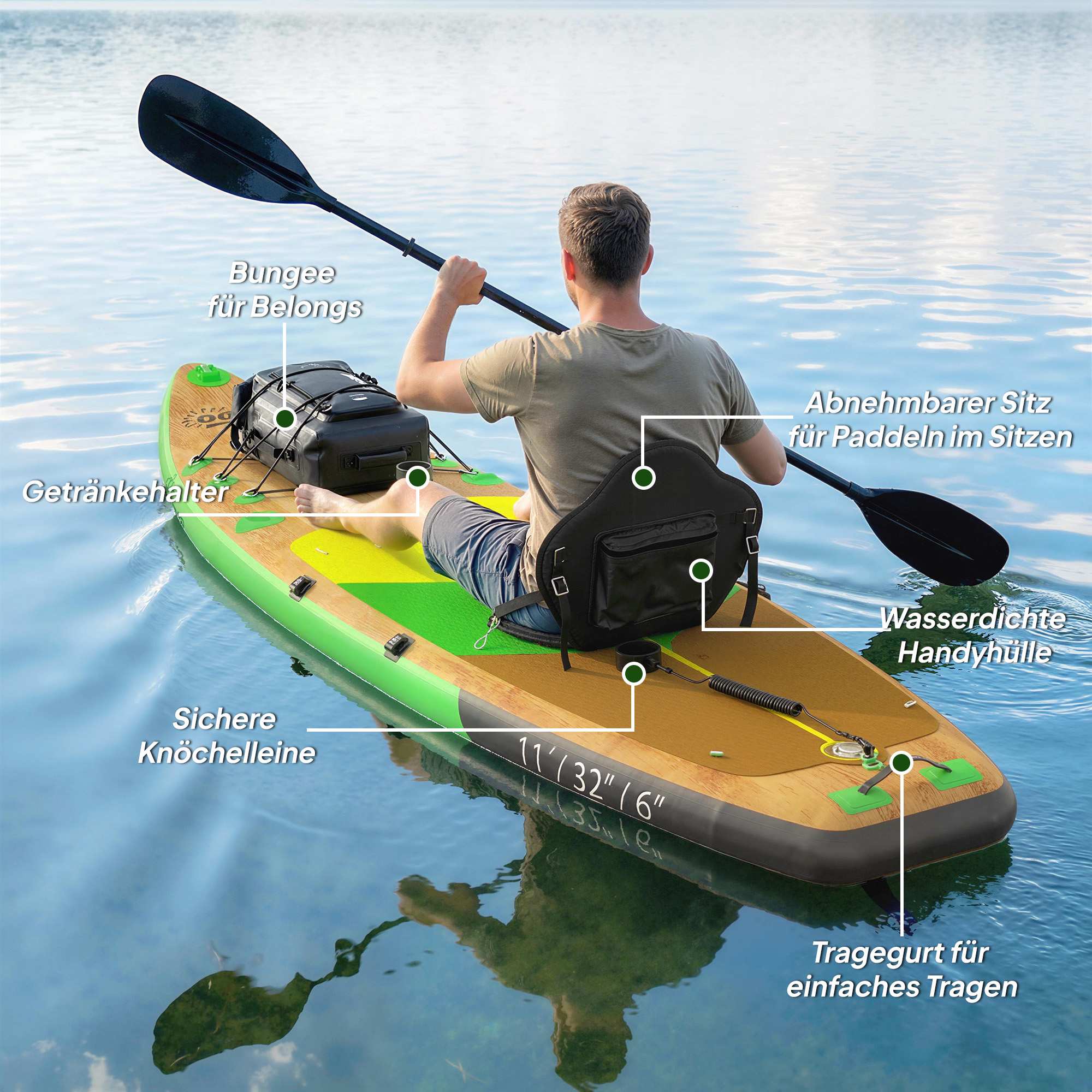 Uppblåsbar SUP-bräda 335x82 cm med sits och tillbehör