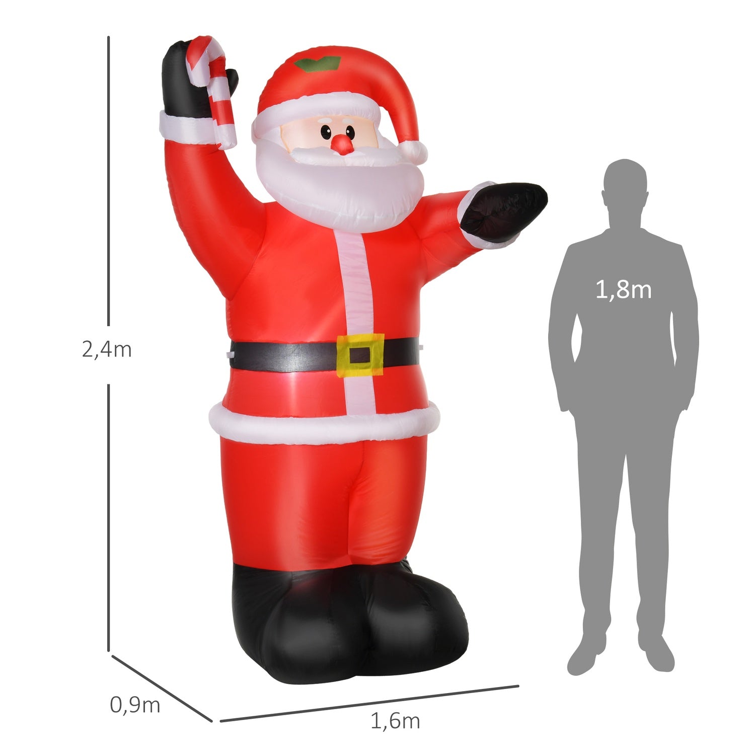 Uppblåsbar jultomte med LED-ljus, 240cm, utomhus