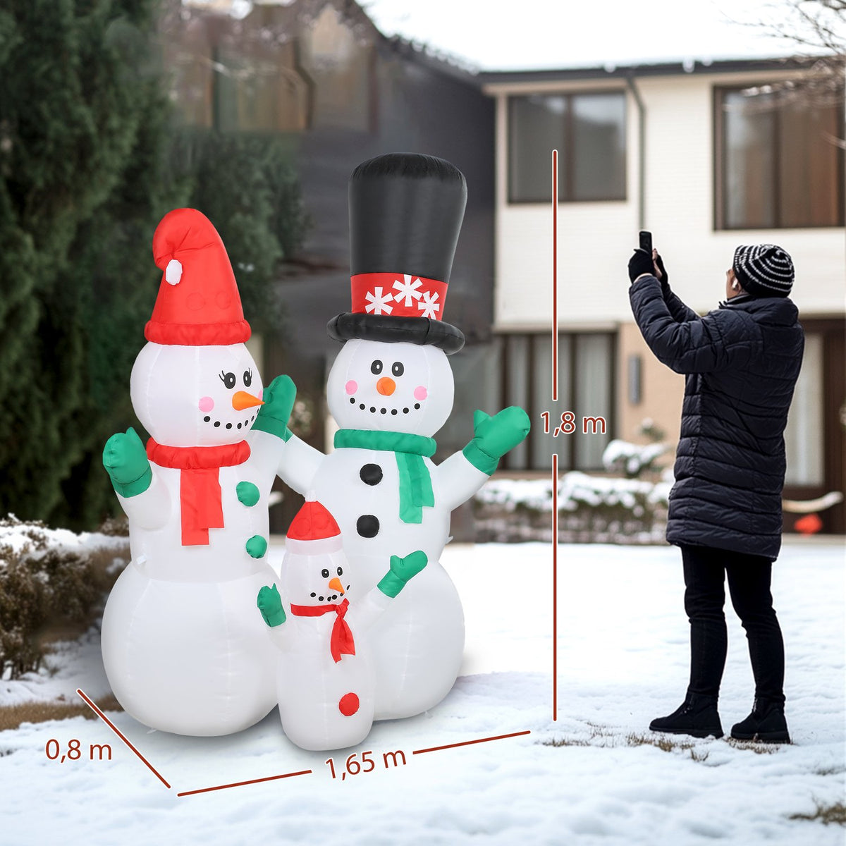 Uppblåsbar snögubbefamilj, 1,8 m juldekoration med lysdioder