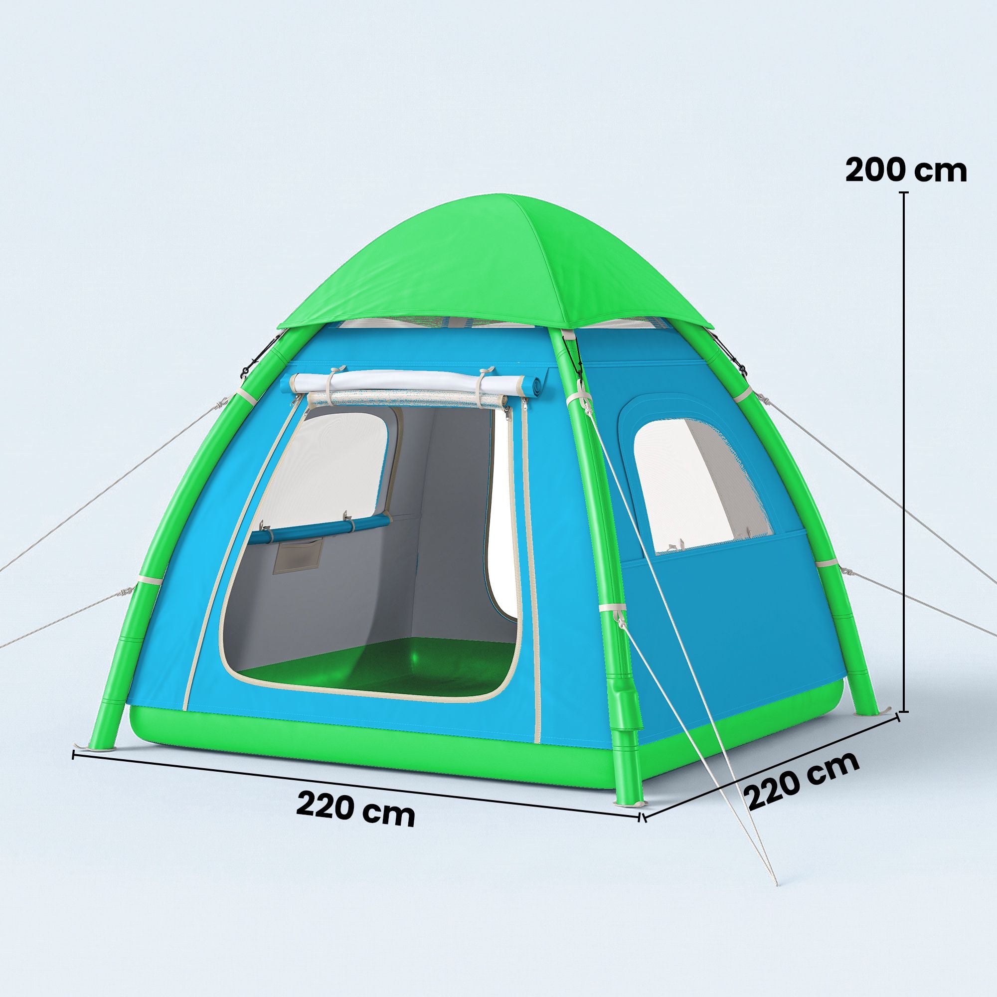 Uppblåsbart campingtält för 3 personer med pump och nättak