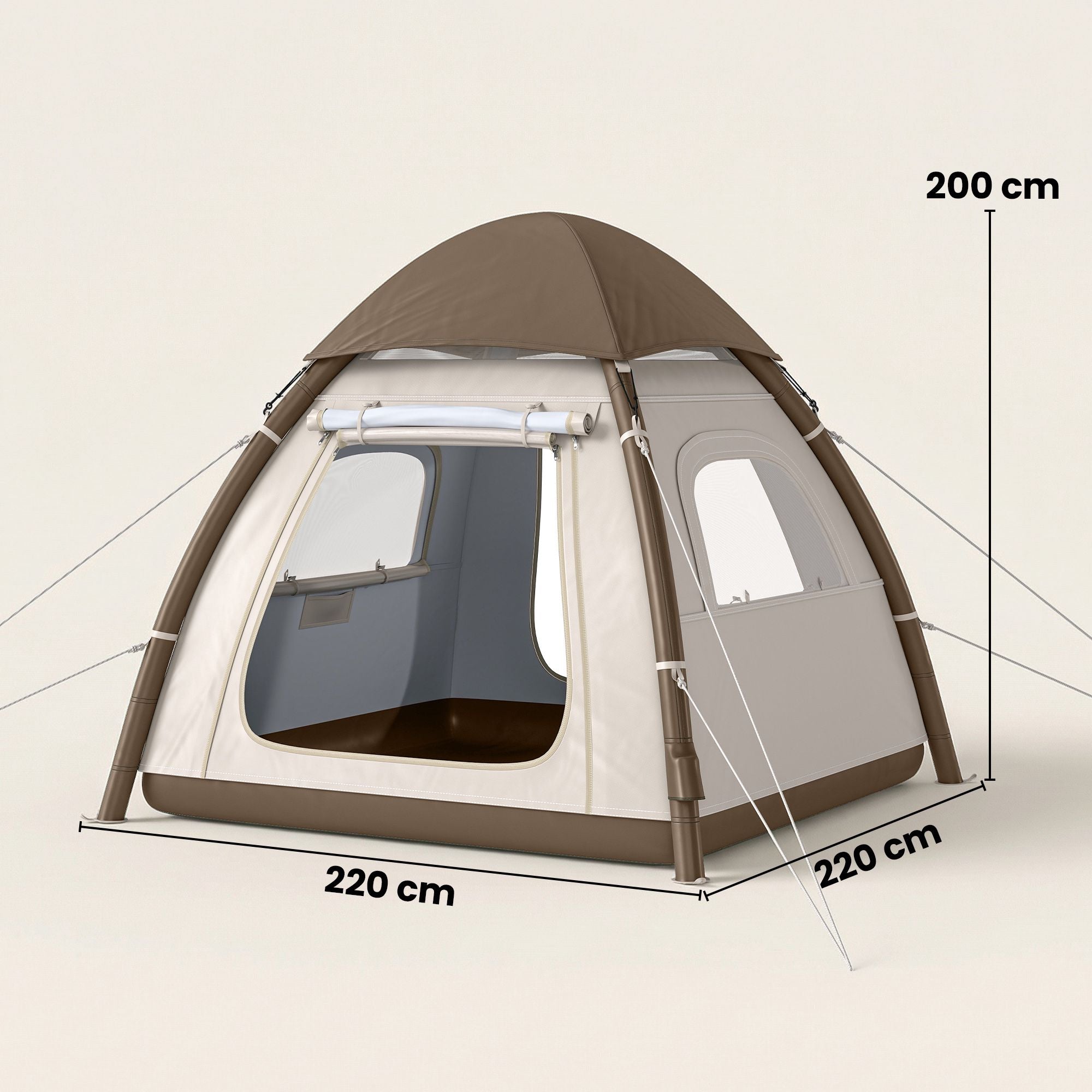 Uppblåsbart campingtält för 3 personer med pump och nättak