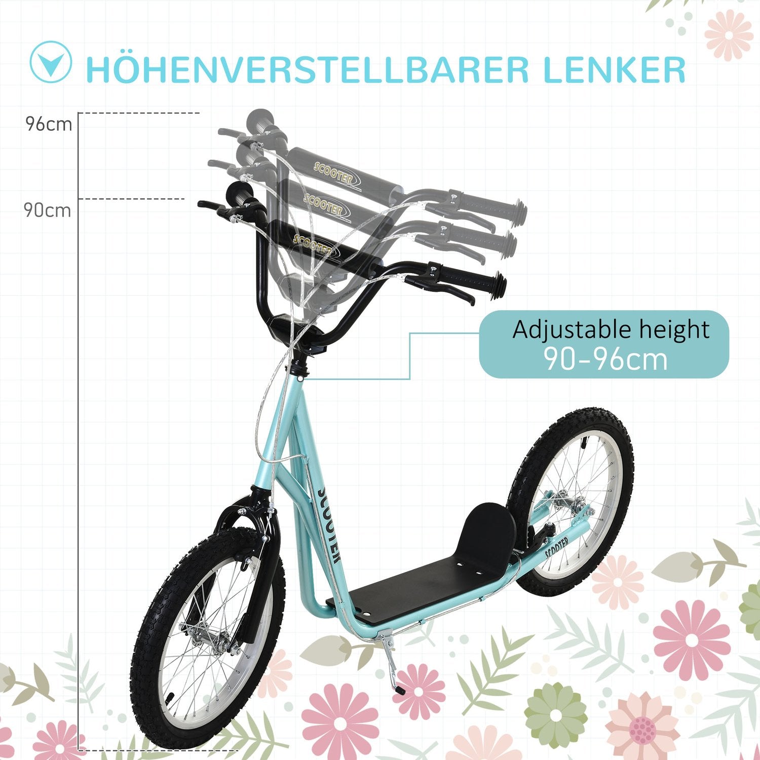 Uppfällbar sparksparkcykel för barn, handbroms, 16"" luftdäck