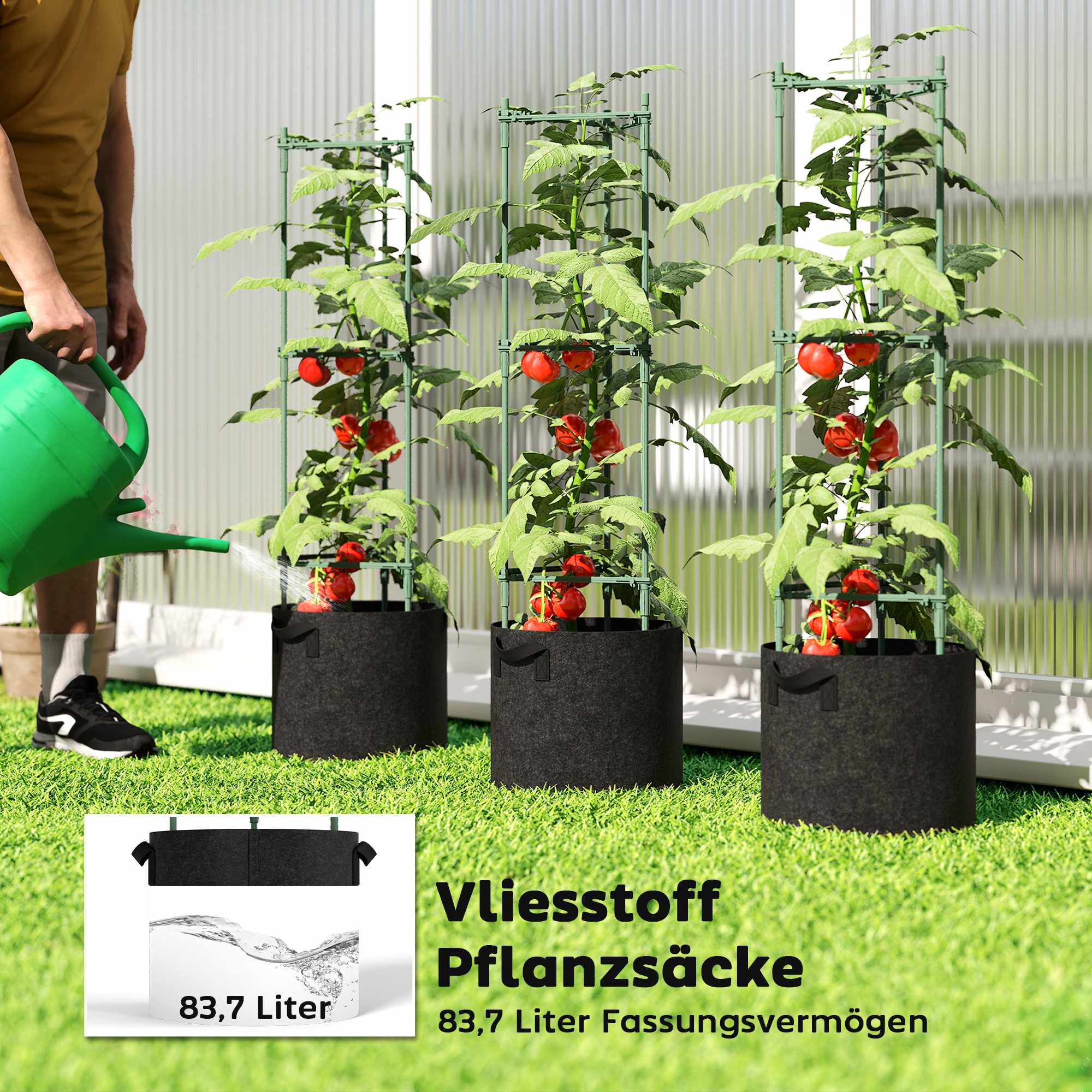 Upphöjda odlingsbäddar med spaljé, 3-pack, 83,7 l, 35 x 35 x 120 cm