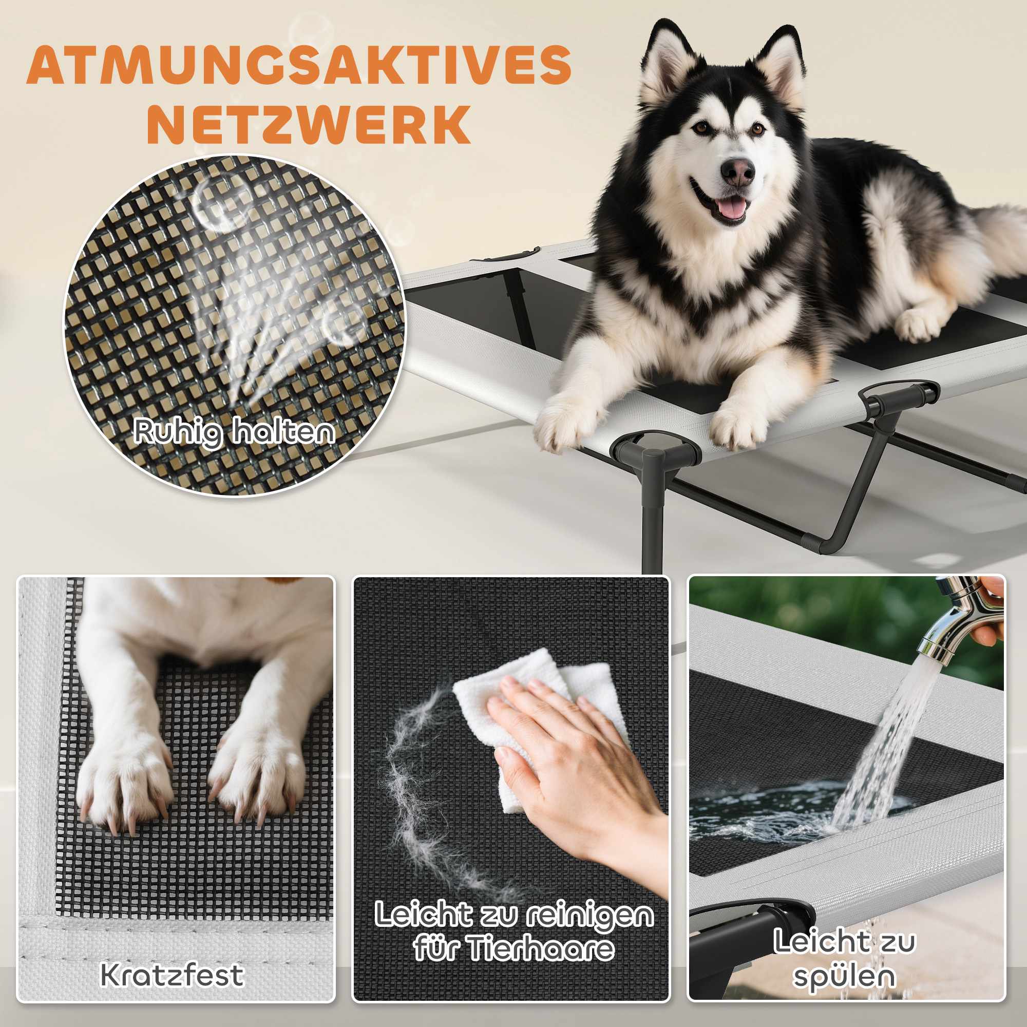 Upphöjd hundbädd med tak, ventilerande nät, bärbar