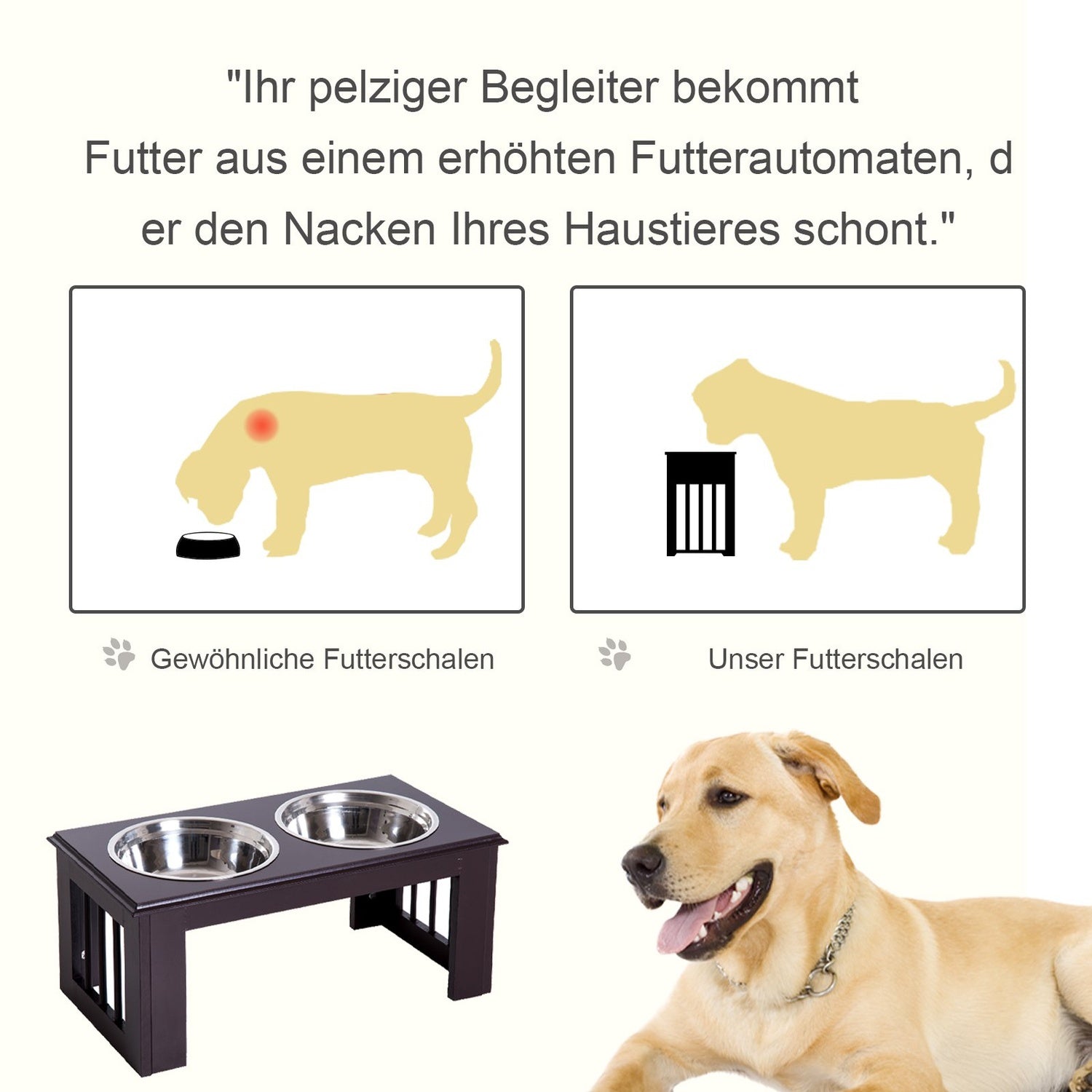 Upphöjd hundskålstativ – rostfritt stål, 23""x12""x10""