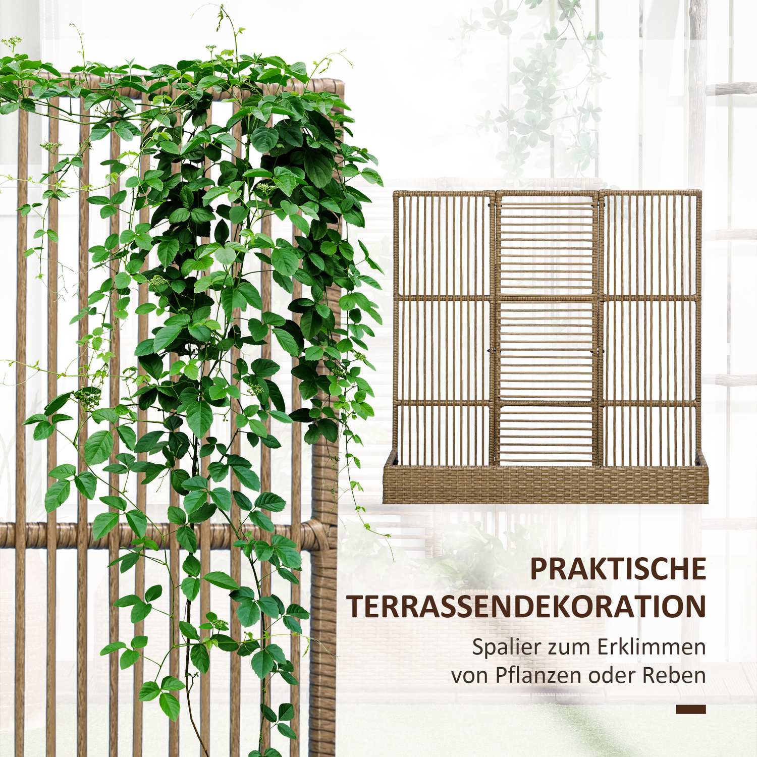 Upphöjd plantering i polyrattan med spaljé för trädgård och balkong