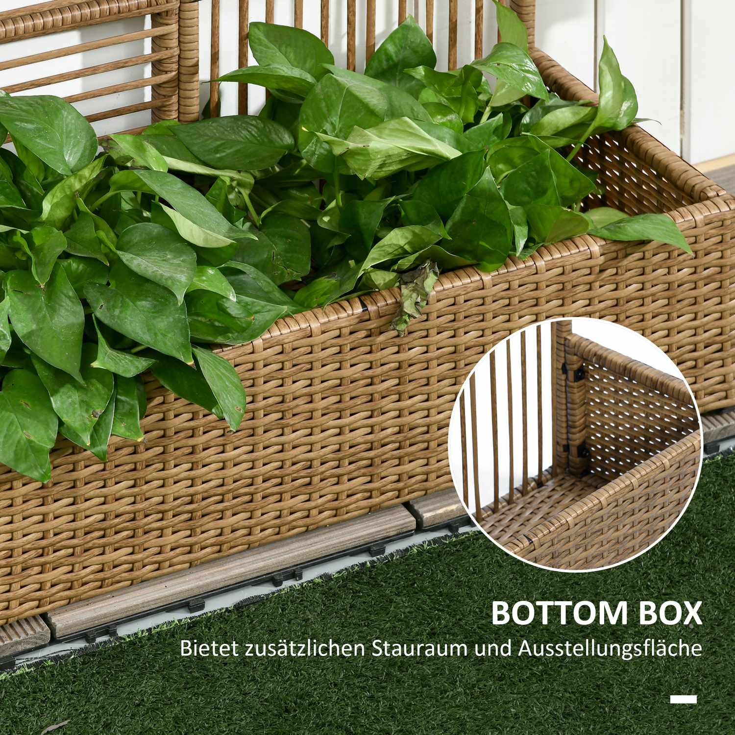 Upphöjd plantering i polyrattan med spaljé för trädgård och balkong