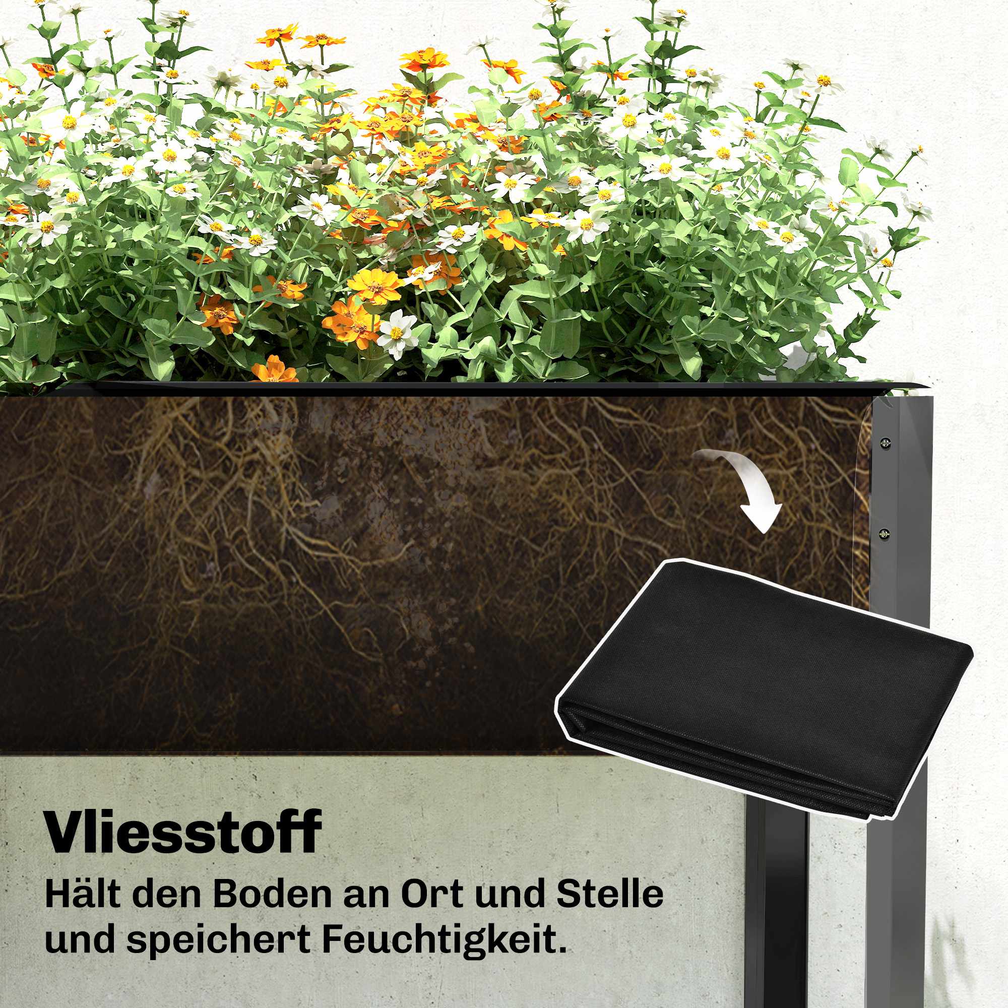 Upphöjd trädgårdsbädd i metall, stor planteringslåda, 180x55x80 cm