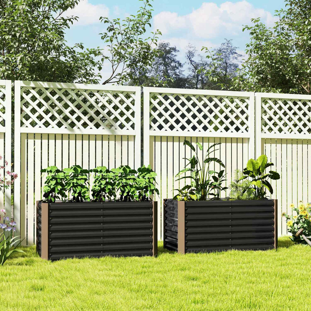 Ensemble de carrés potagers surélevés, acier galvanisé, 120x60x60 cm