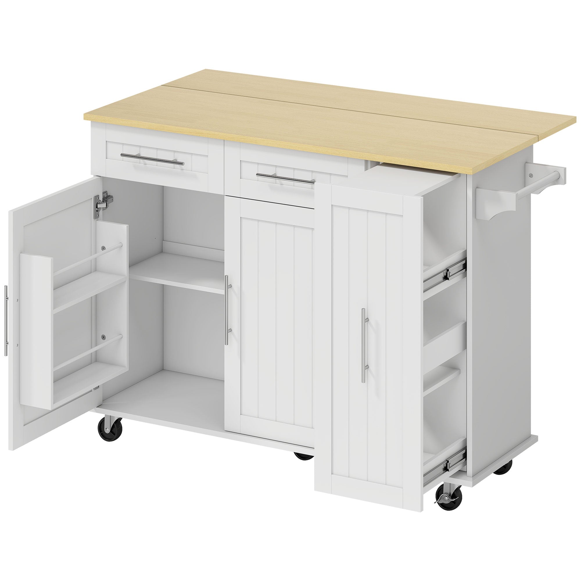 Utbyggbar köksö med lådor, MDF, Vit