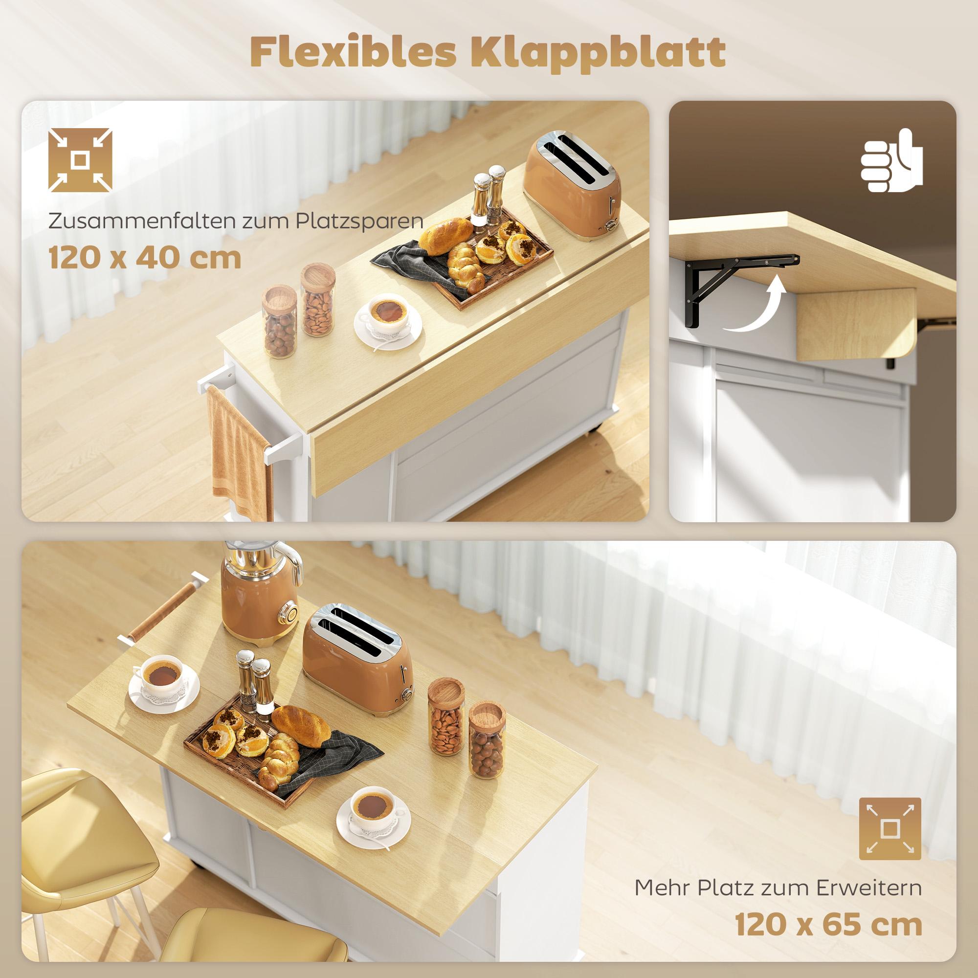 Utbyggbar köksö med lådor, MDF, Vit