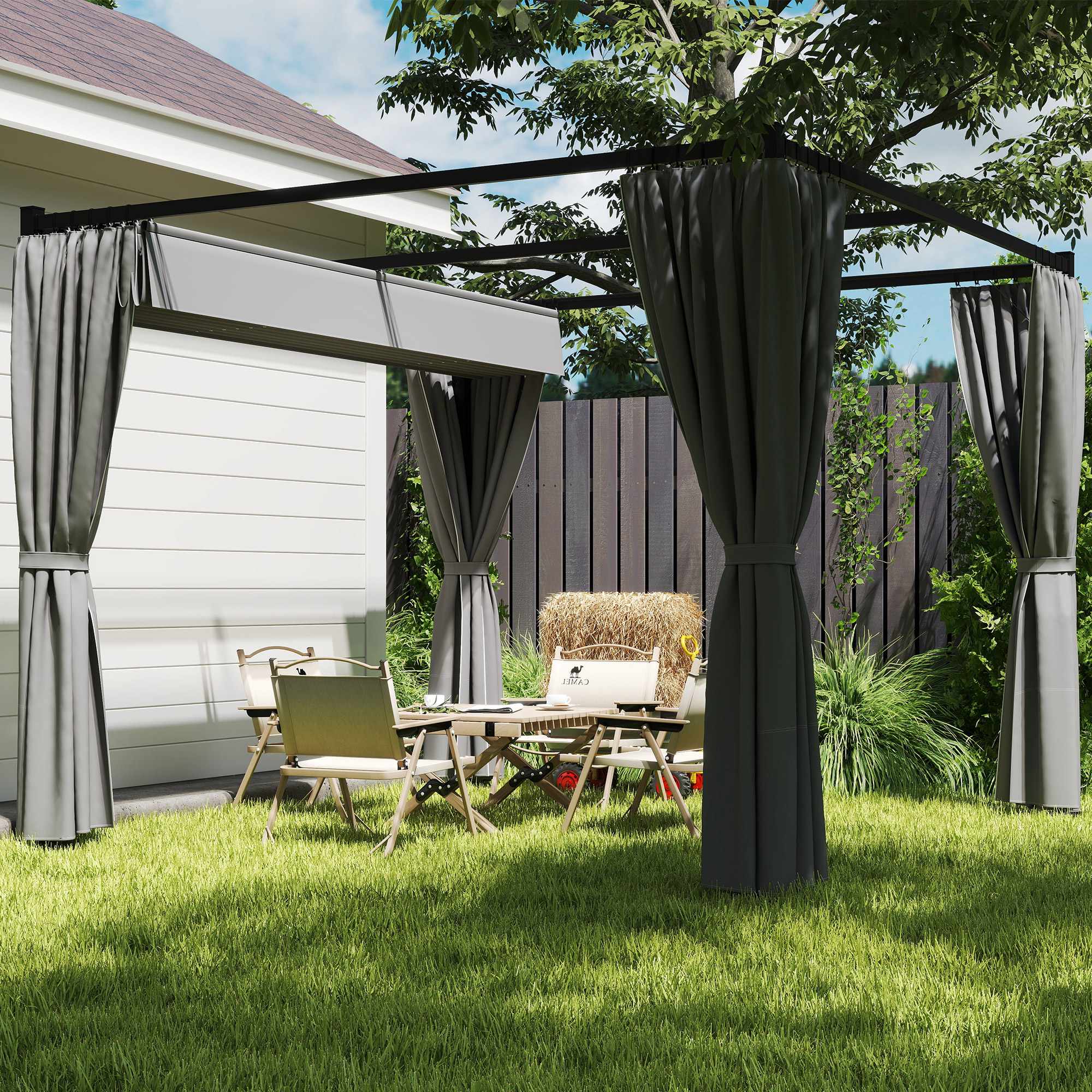 Utdragbar fristående terrassmarkis, metallram, 300x300 cm