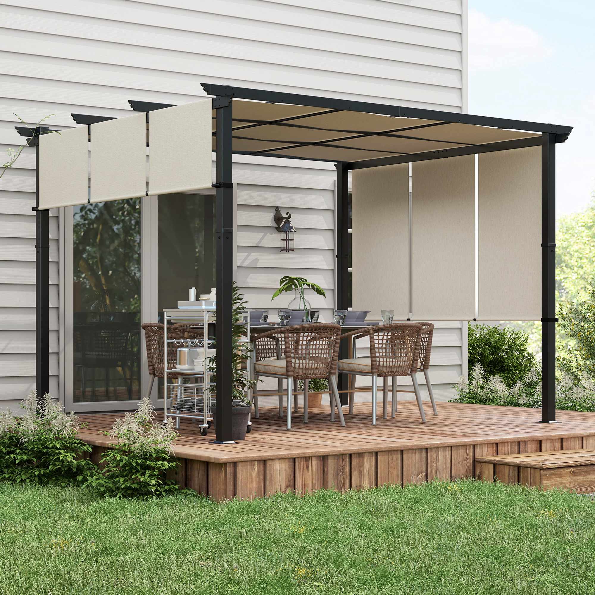 Utdragbar pergola 3x3,5m, stålram, UV-skydd