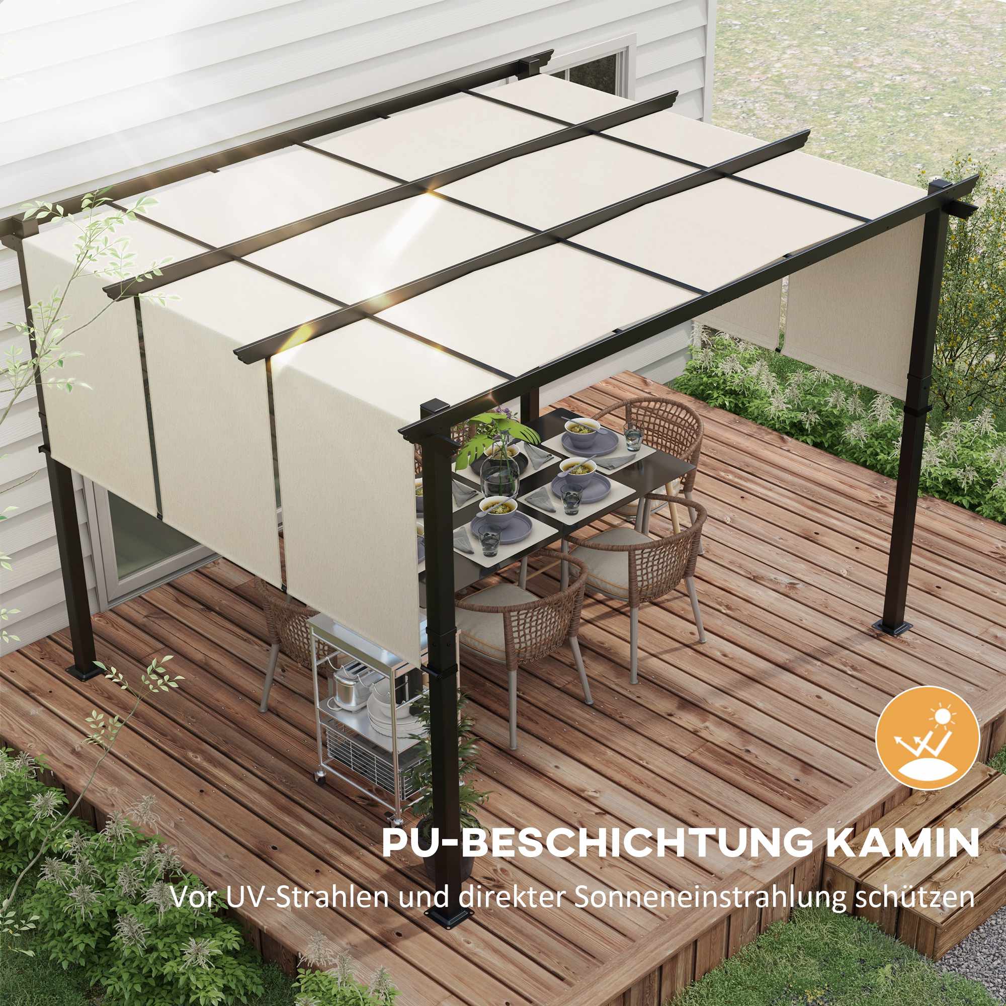 Utdragbar pergola 3x3,5m, stålram, UV-skydd