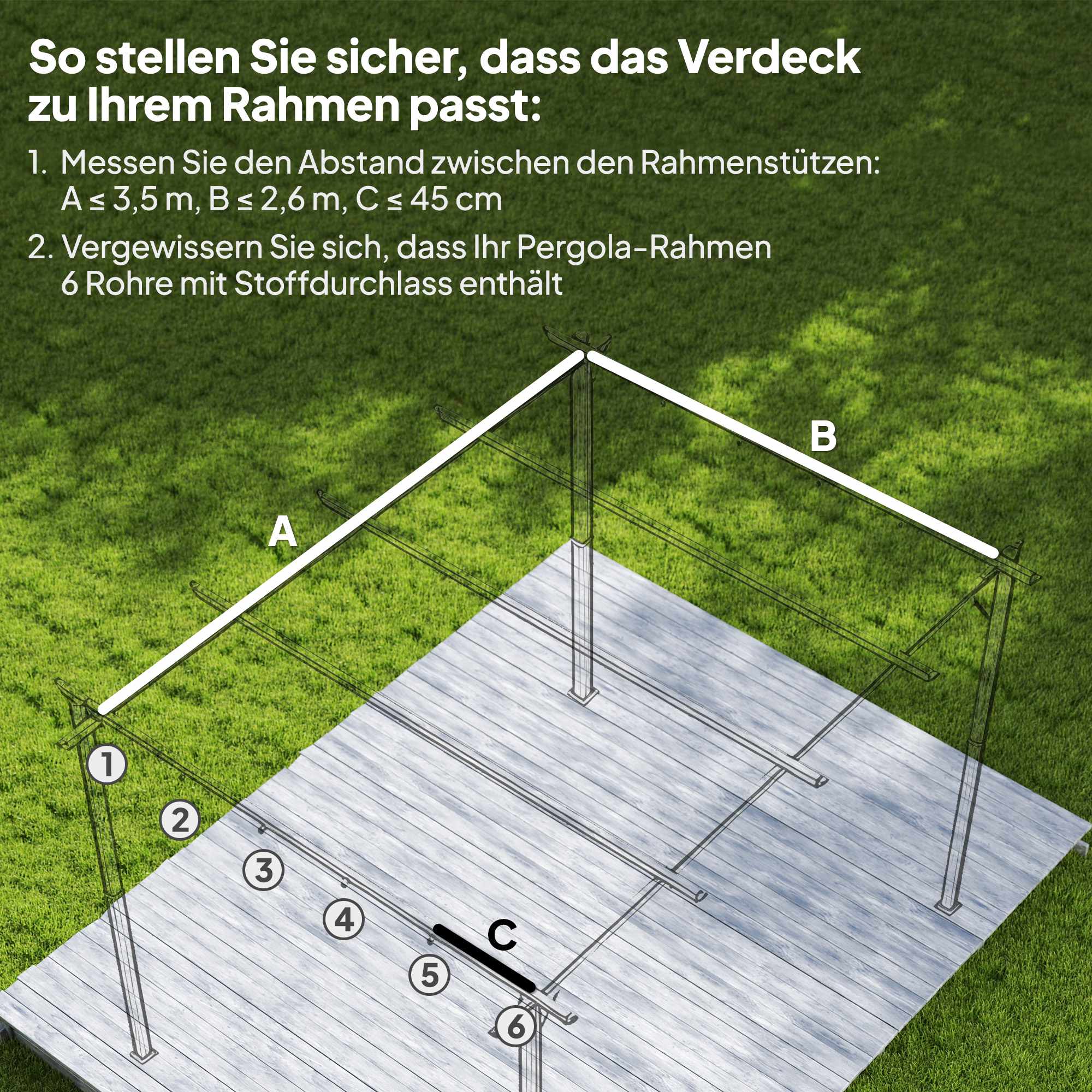 Utdragbar pergolatak 4x3m, väderbeständig, ljusgrå