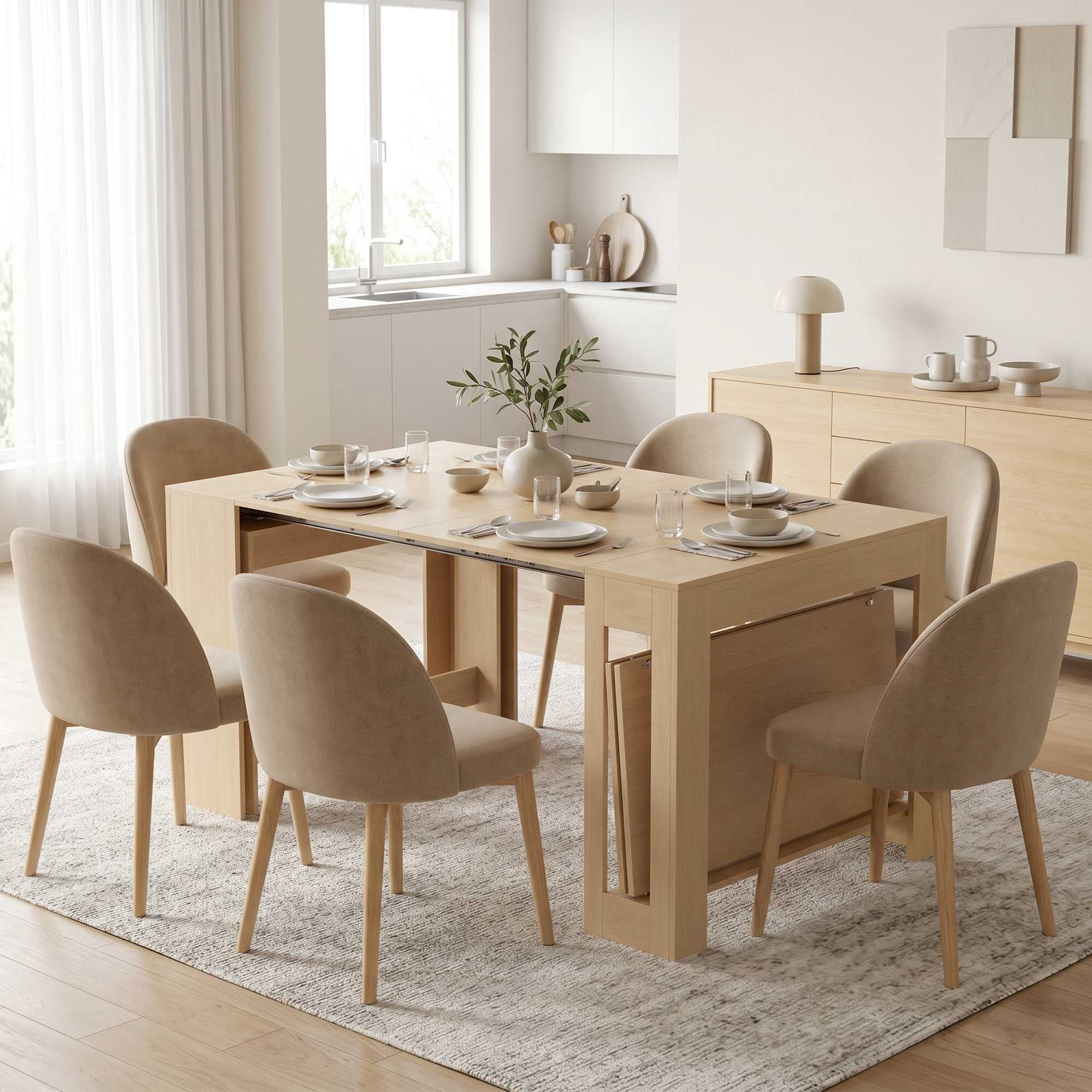 Utdragbart matbord, 48–240 cm, Plats för 10, Ljusbrun