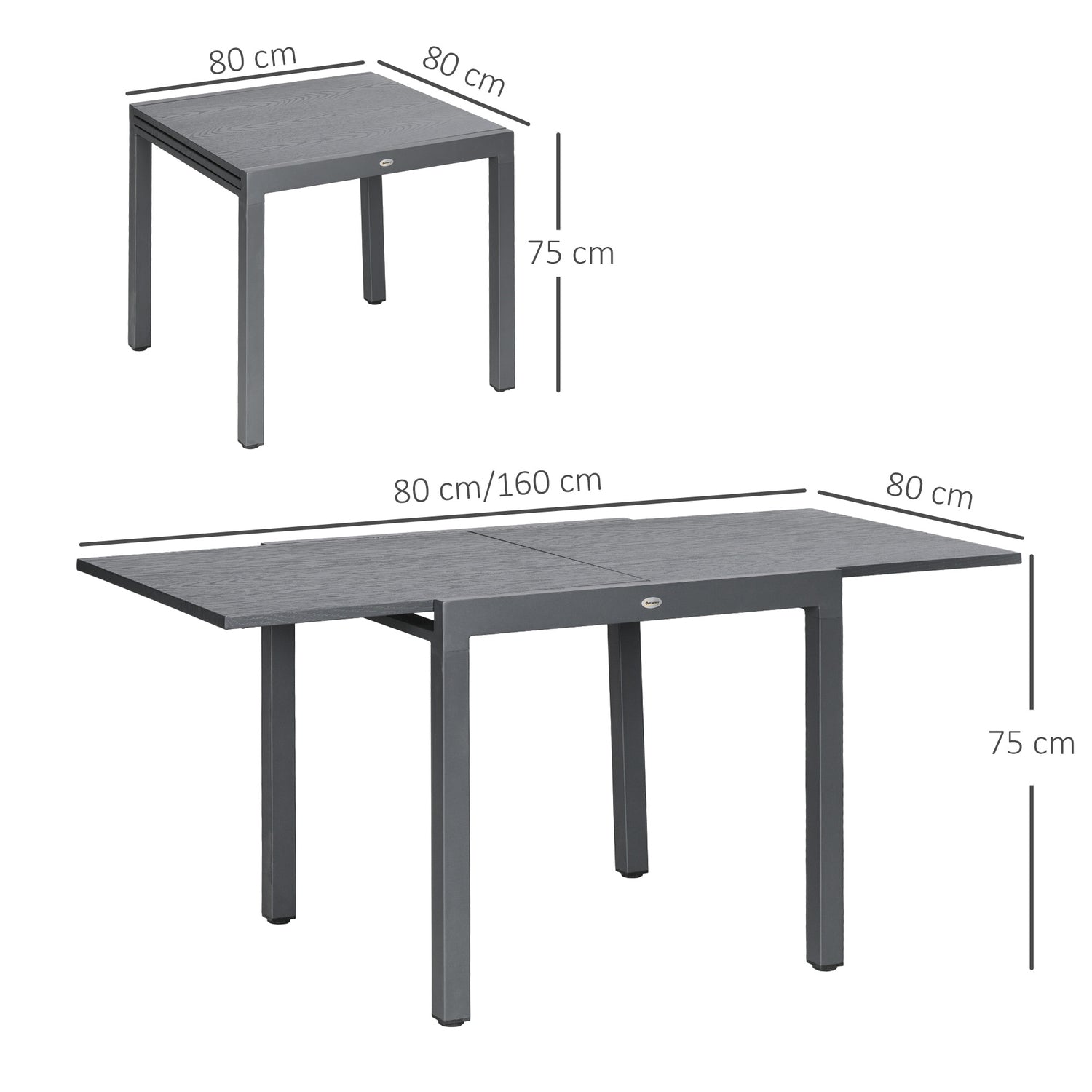 Utdragbart uteplatsbord, trälook, 6 stolar, stål
