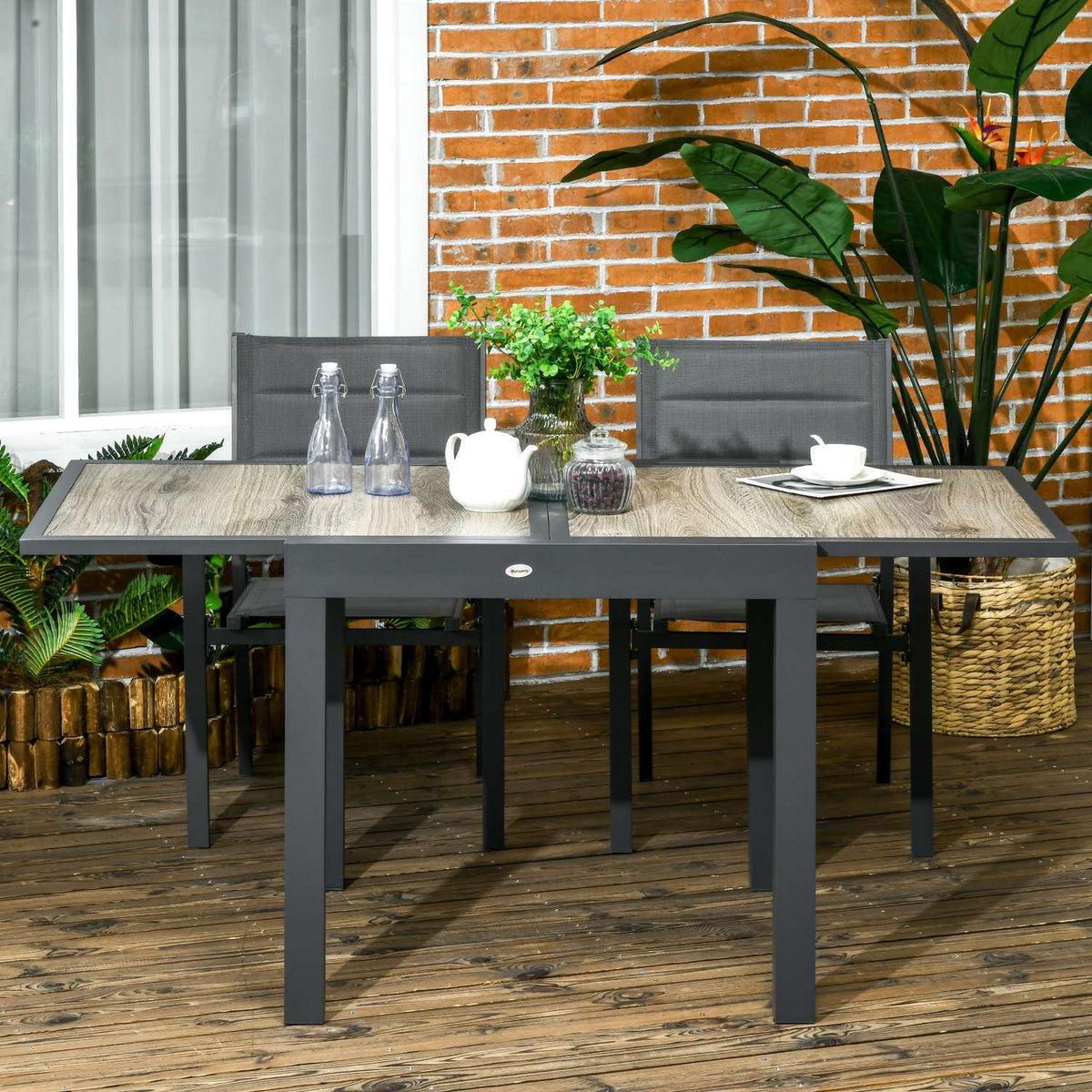 Tavolo da pranzo da esterno allungabile in alluminio – effetto legno, beige/grigio