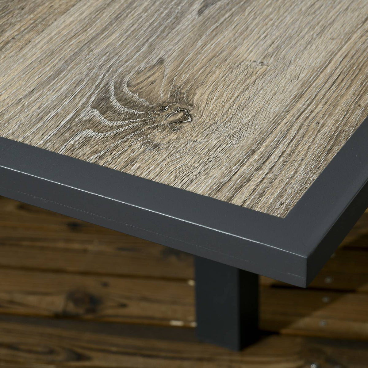 Tavolo da pranzo da esterno allungabile in alluminio – effetto legno, beige/grigio