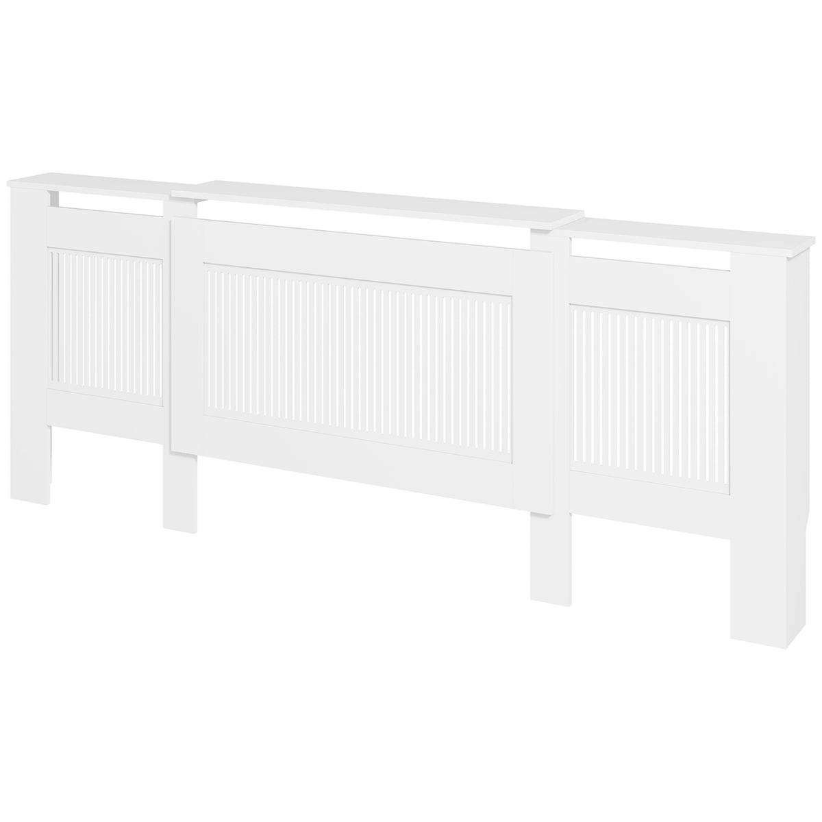 Ausziehbare weisse Heizkörperverkleidung mit Regal, Lamellendesign