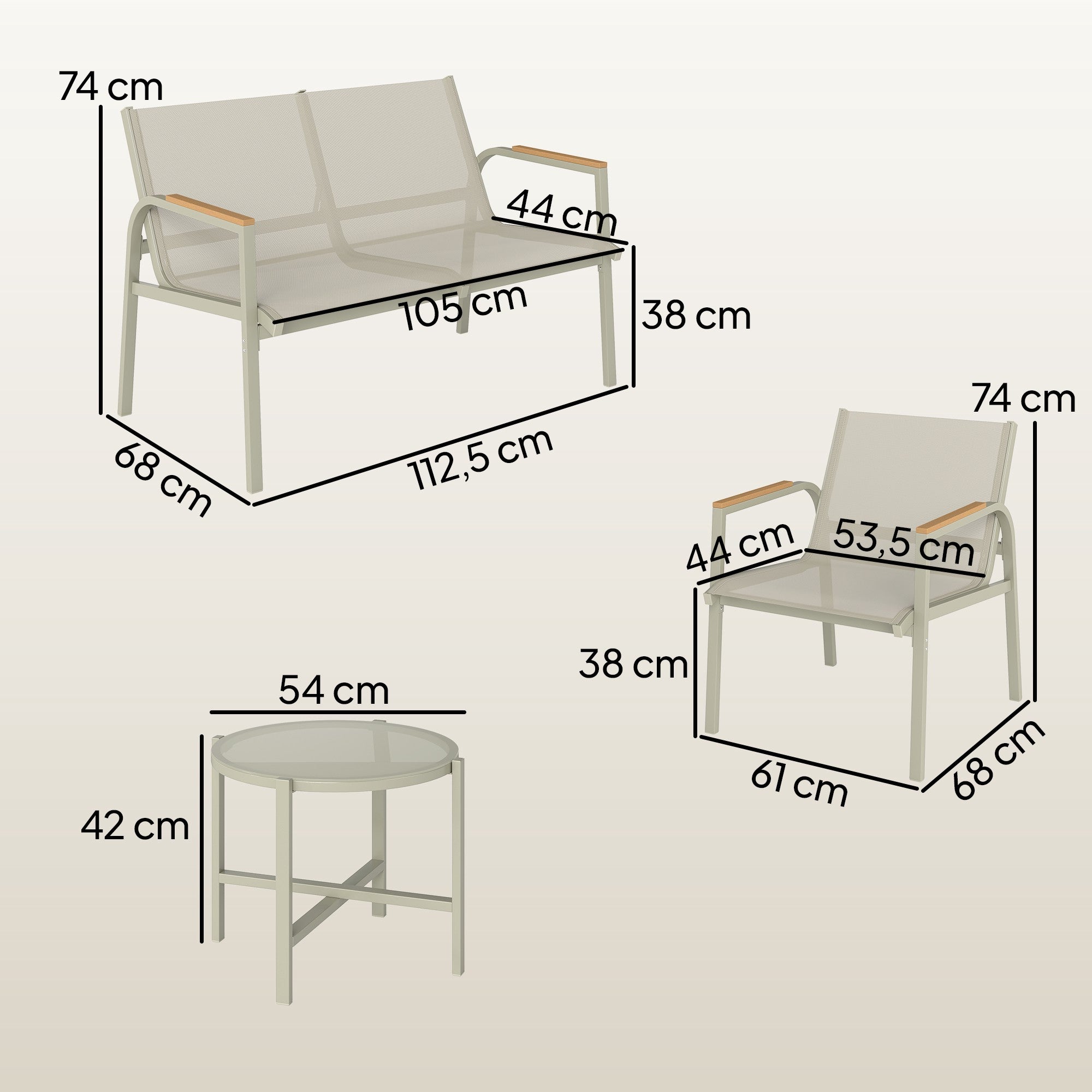 Utemöbelset för 4 personer, metall, grön, inkluderar bord