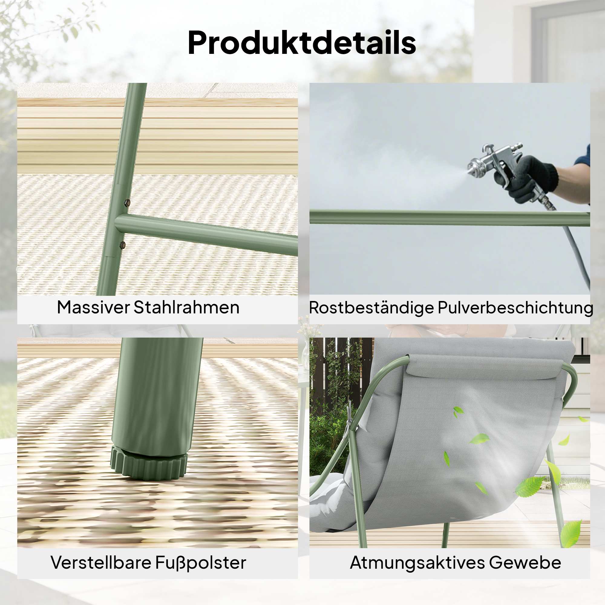 Utemöbler – 2 stolar, bord, stålram