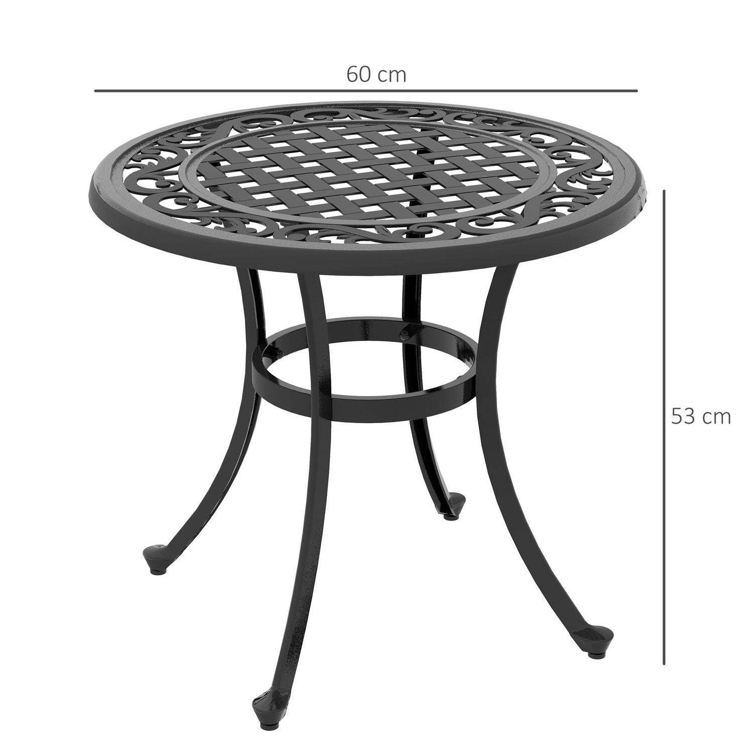 Uteplatsbord i svart aluminium, 60x60x53 cm, 50 kg kapacitet