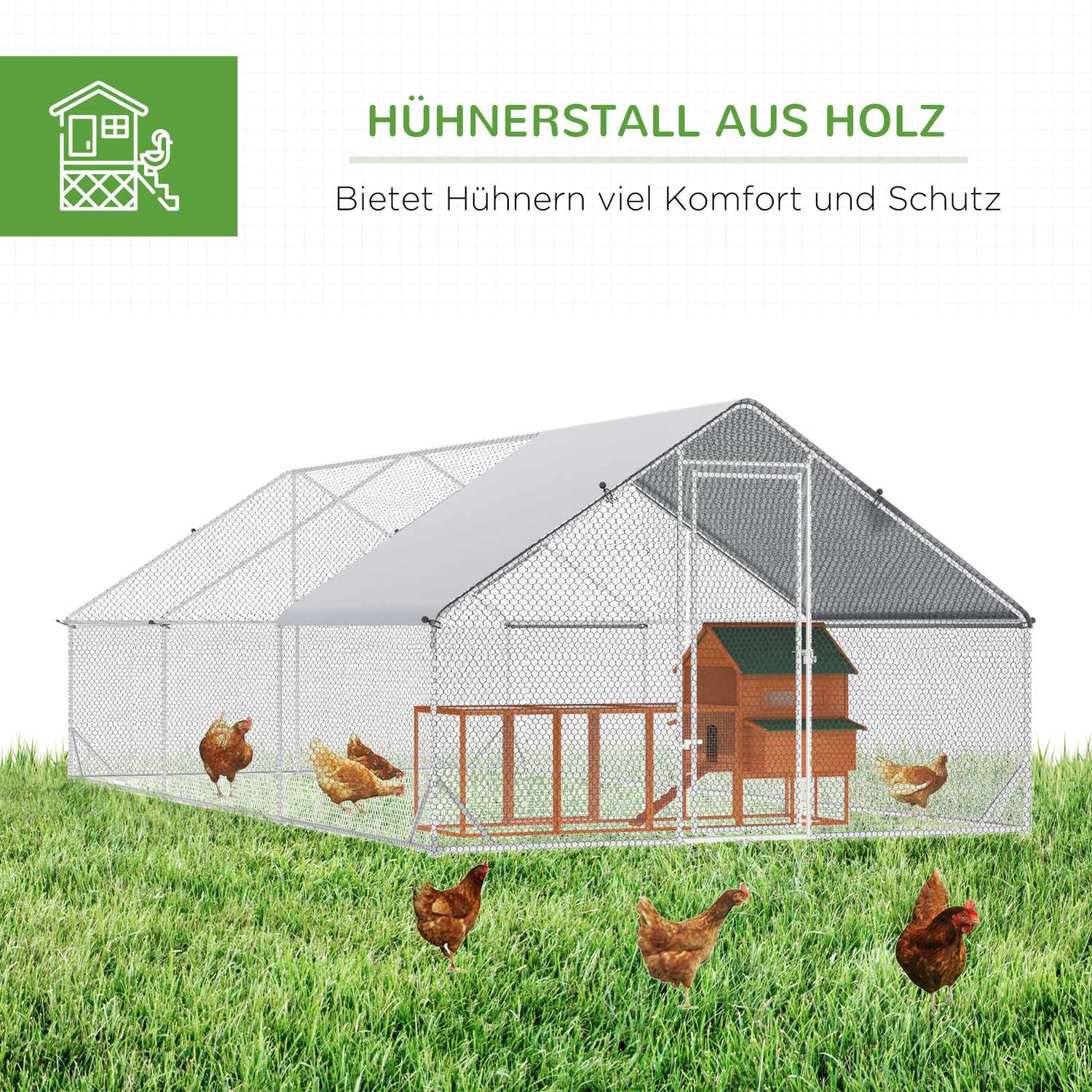 Utomhus XXL hönshus, 3x6x2m, rymmer 12-18 fåglar