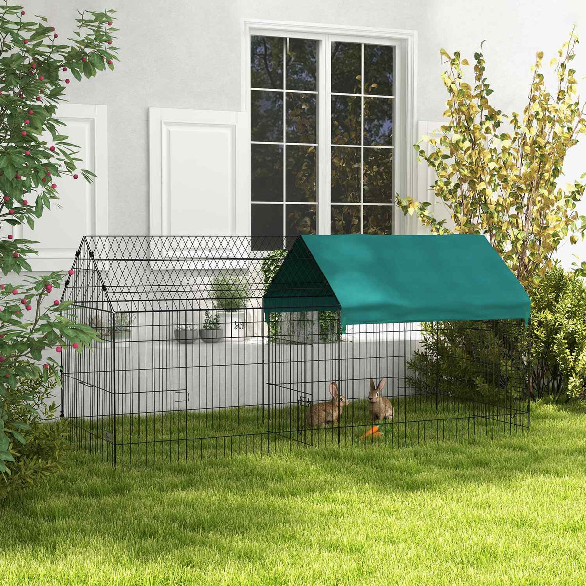 Maison d'extérieur pour petits animaux, acier avec couvercle, vert