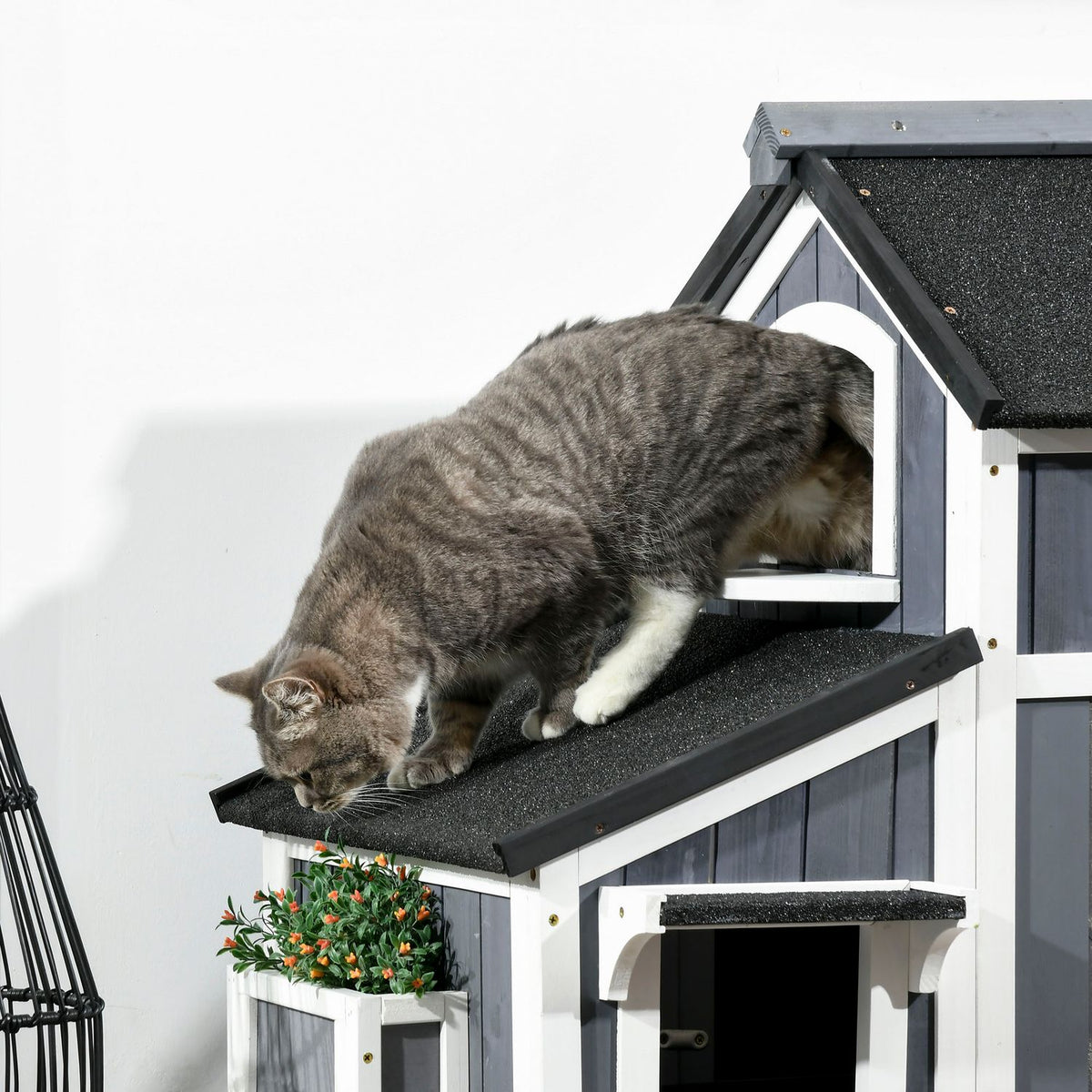 Maison pour chat d'extérieur, bois de sapin, 2 étages, toit bitumé